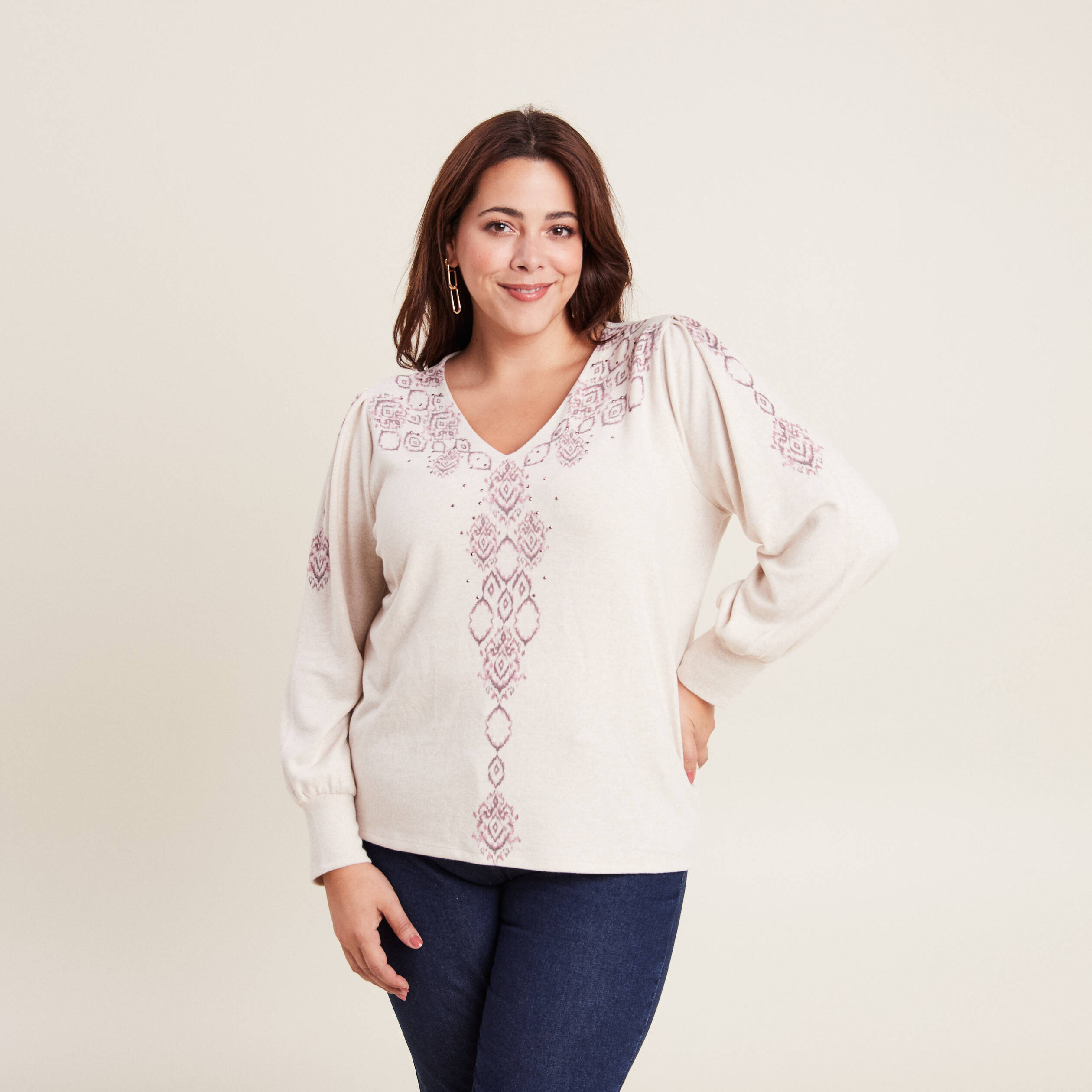 t shirt manches longues creme femme T-shirt manches longues creme femme