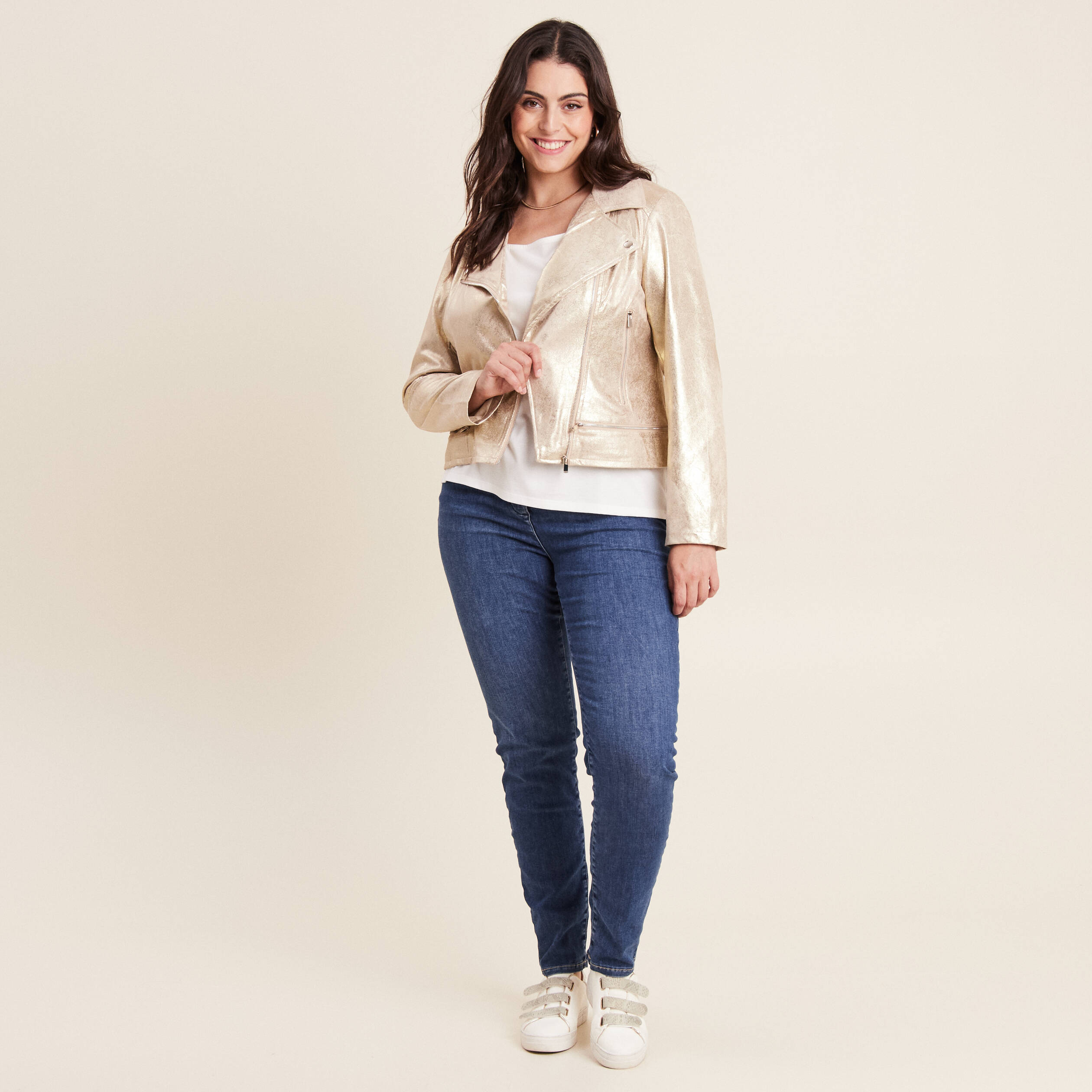 veste esprit motard zippee couleur or femme Veste esprit motard zippée couleur or femme