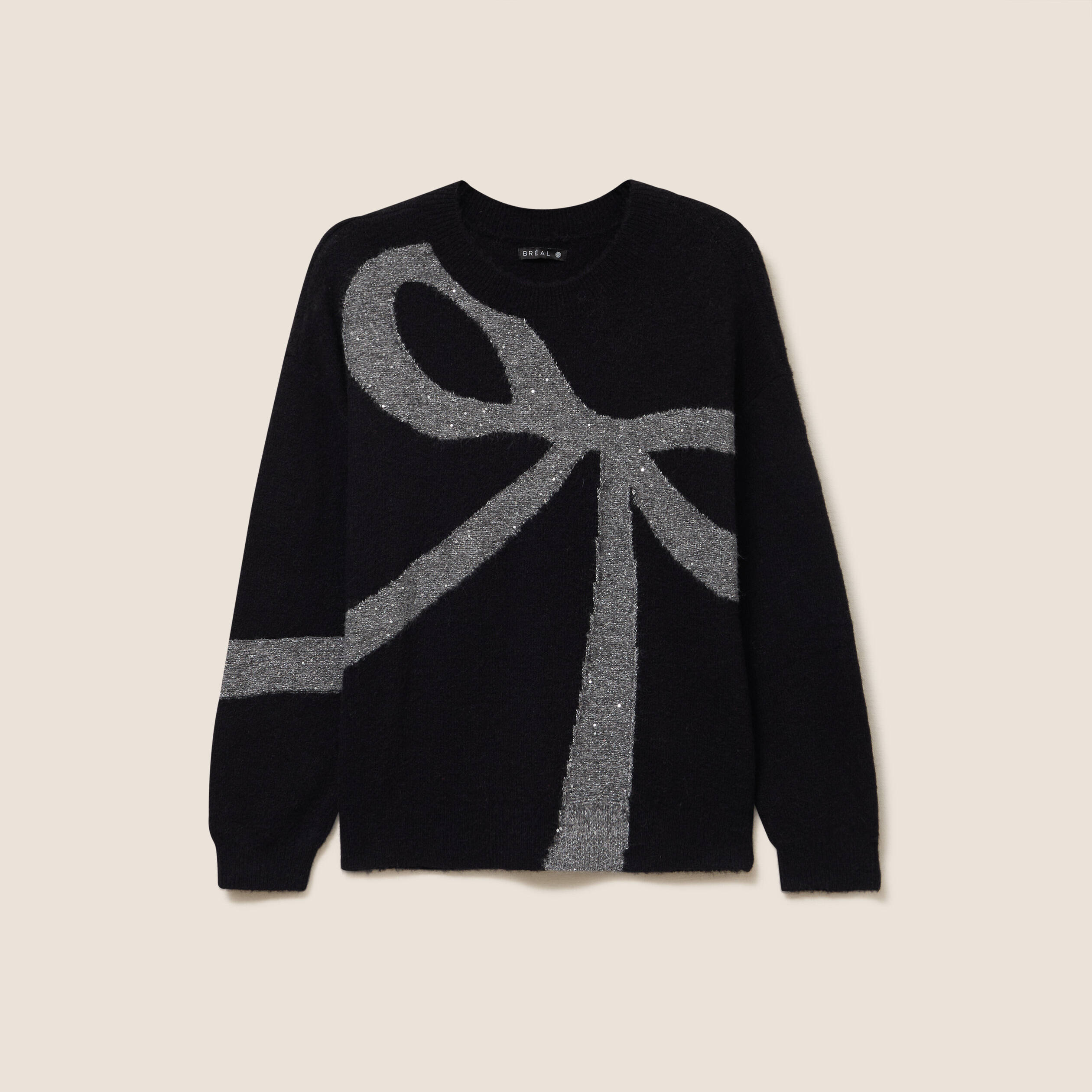 Pull col bateau manches longues noir femme