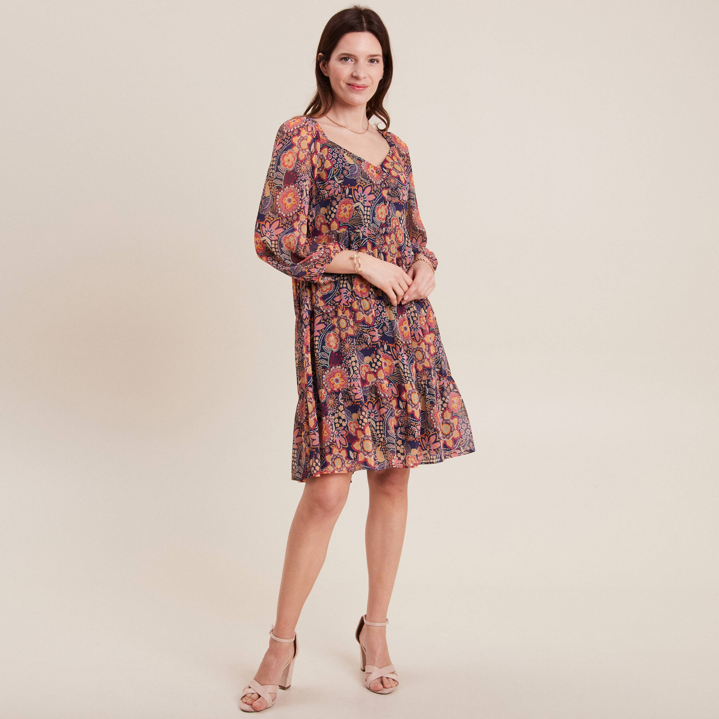 robe evasee manches 34 violet femme Robe évasée manches 3/4 violet femme