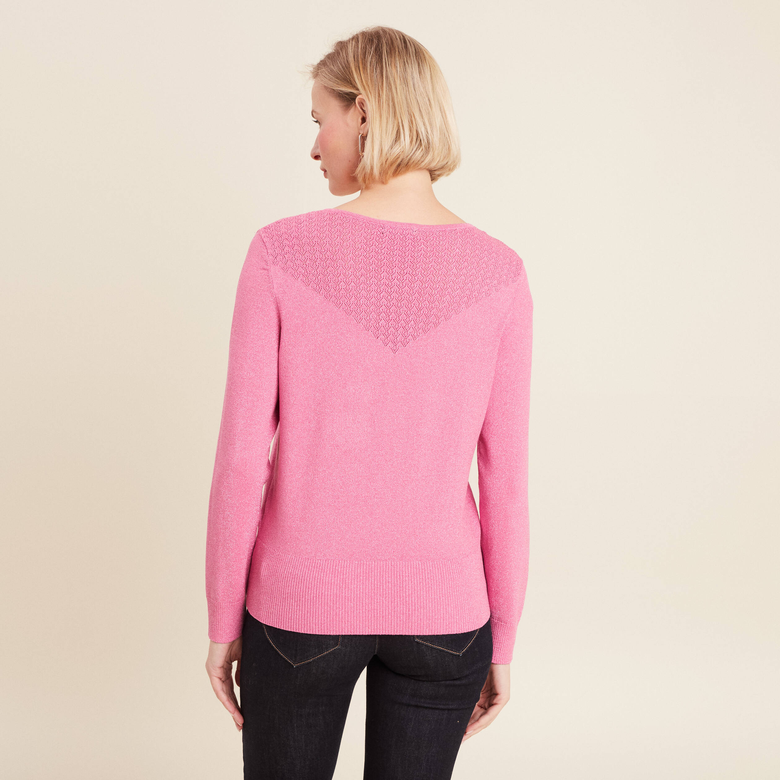 pull manches longues col en v rose femme Pull manches longues col en V rose femme