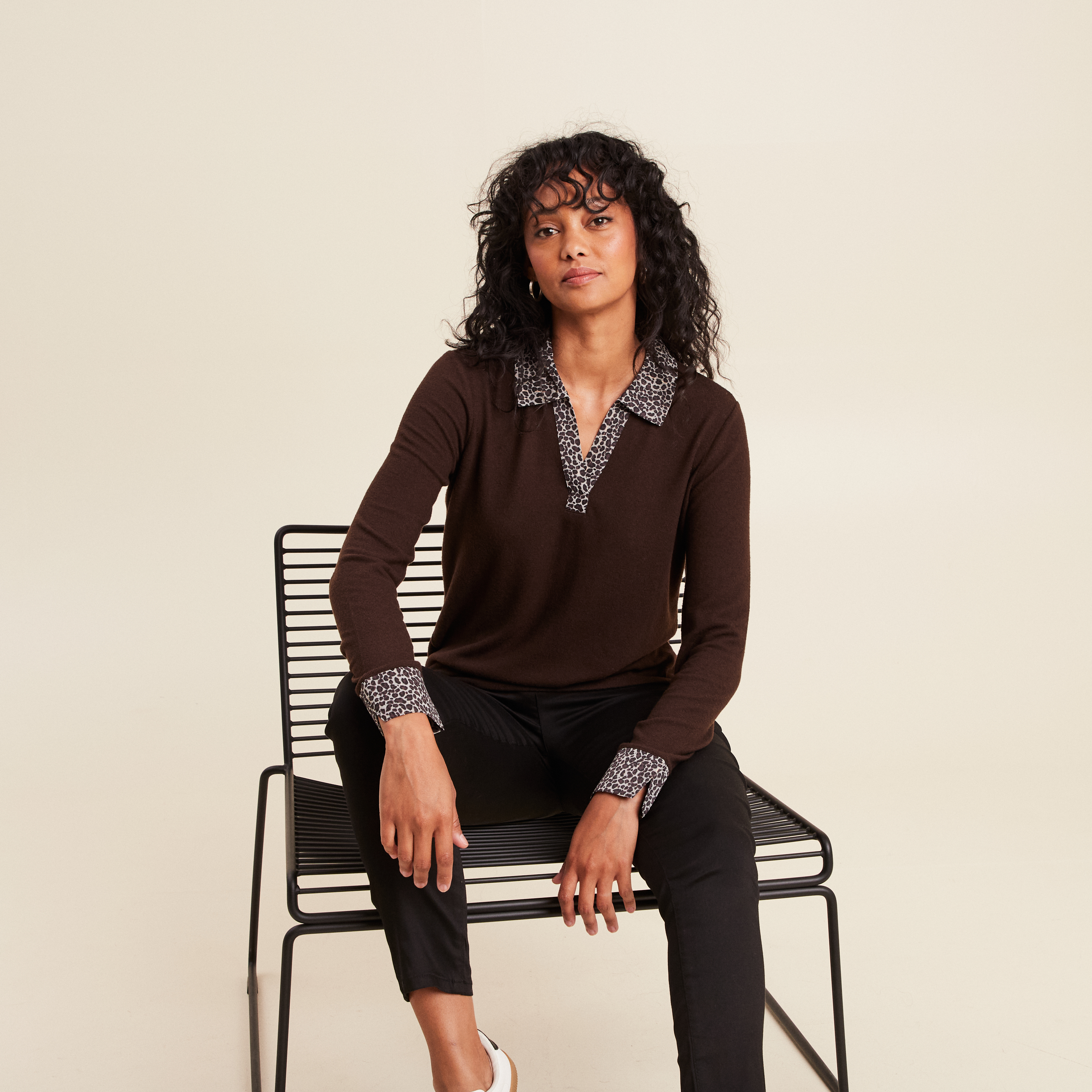 T-shirt manches longues marron foncé femme