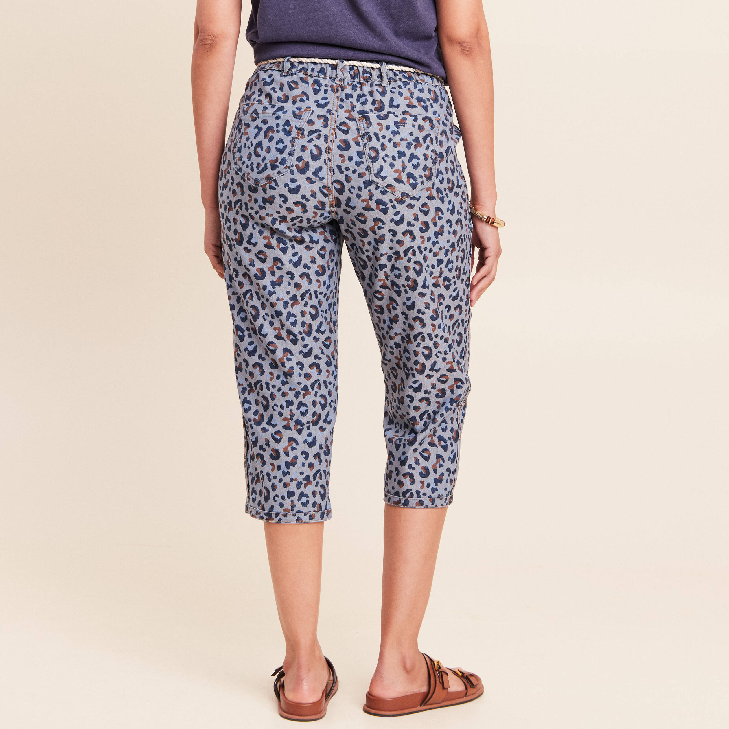 Pantacourt r&eacute;versible boyfriend bleu femme