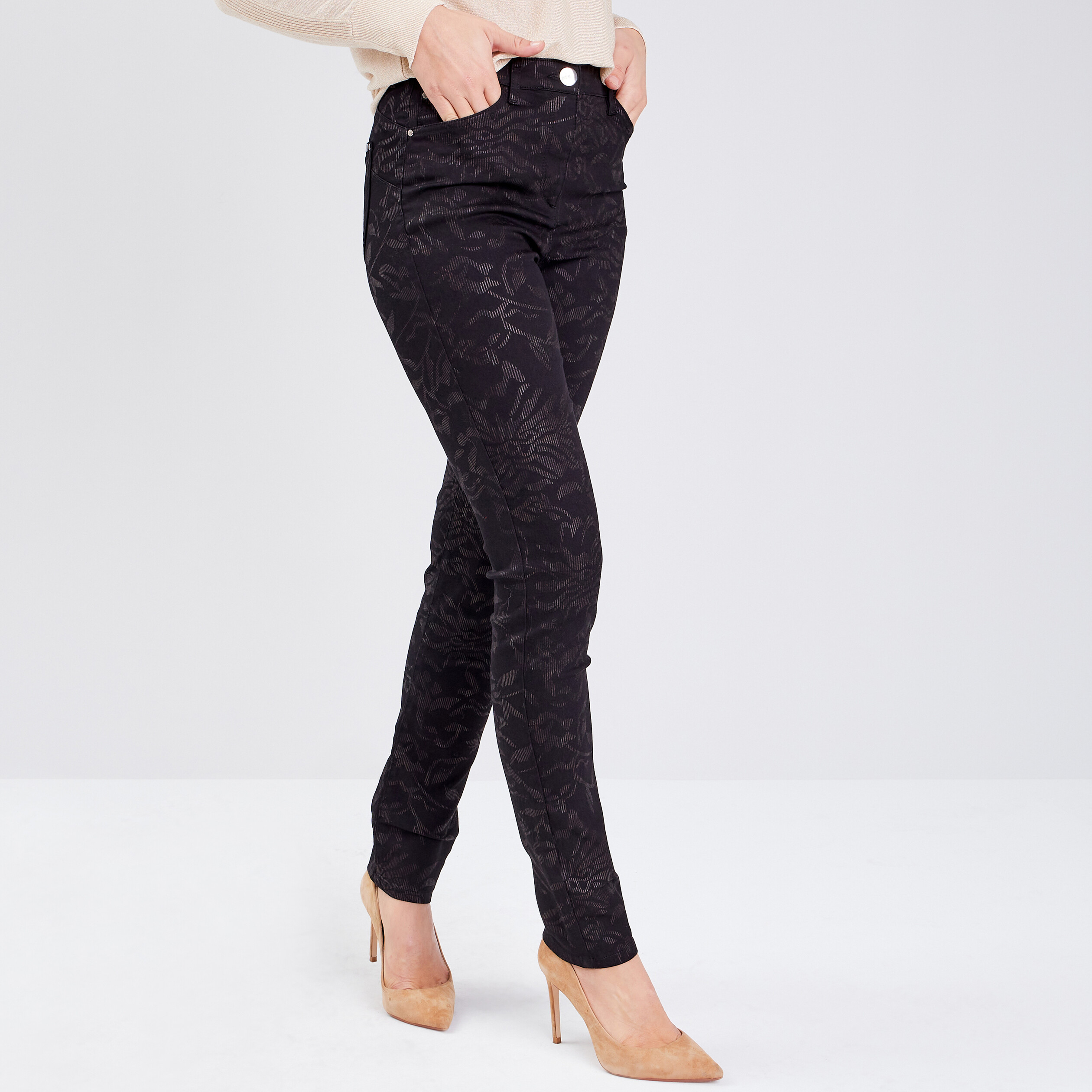 pantalon ajuste denim noir femme Pantalon ajusté denim noir femme