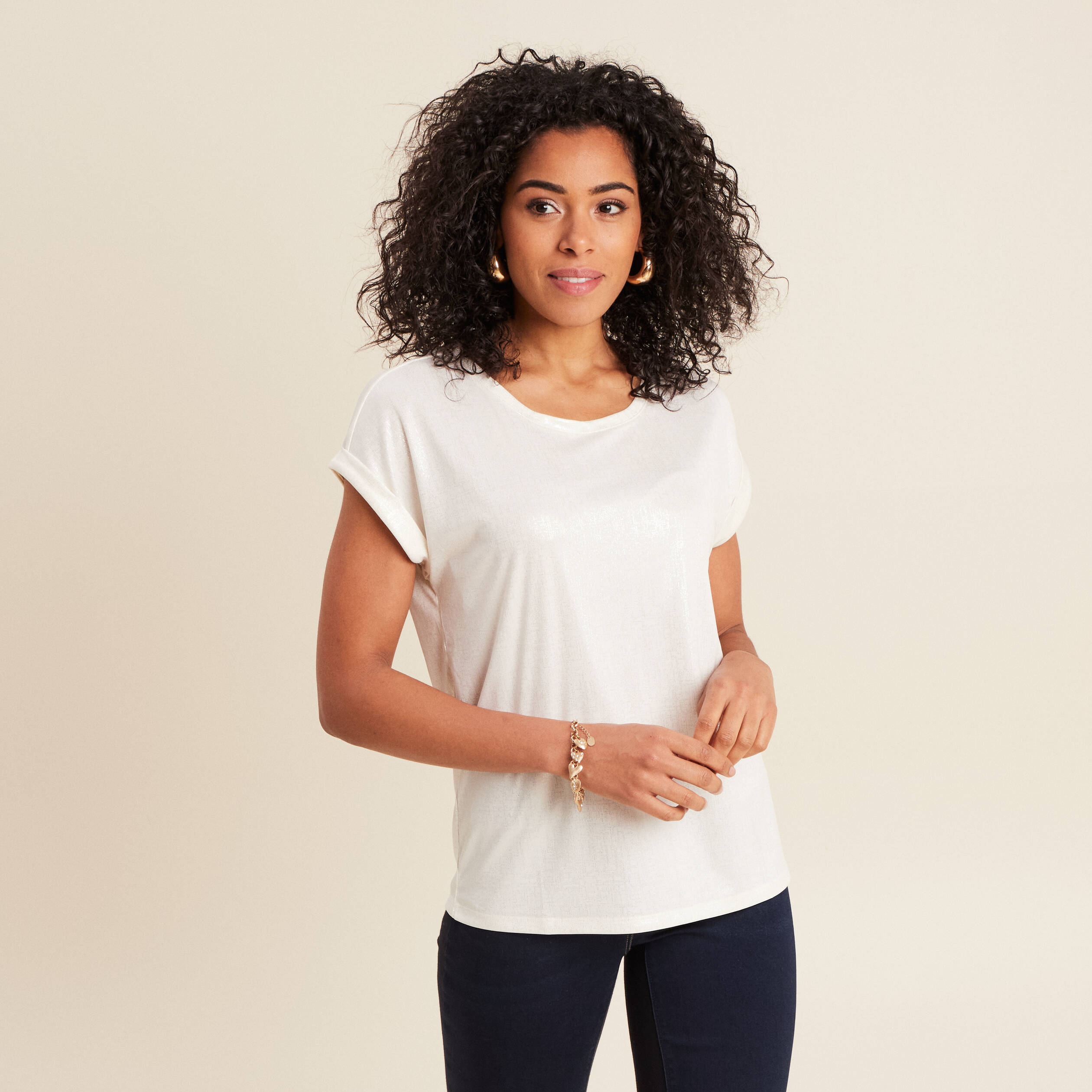 T-shirt manches courtes ecru femme