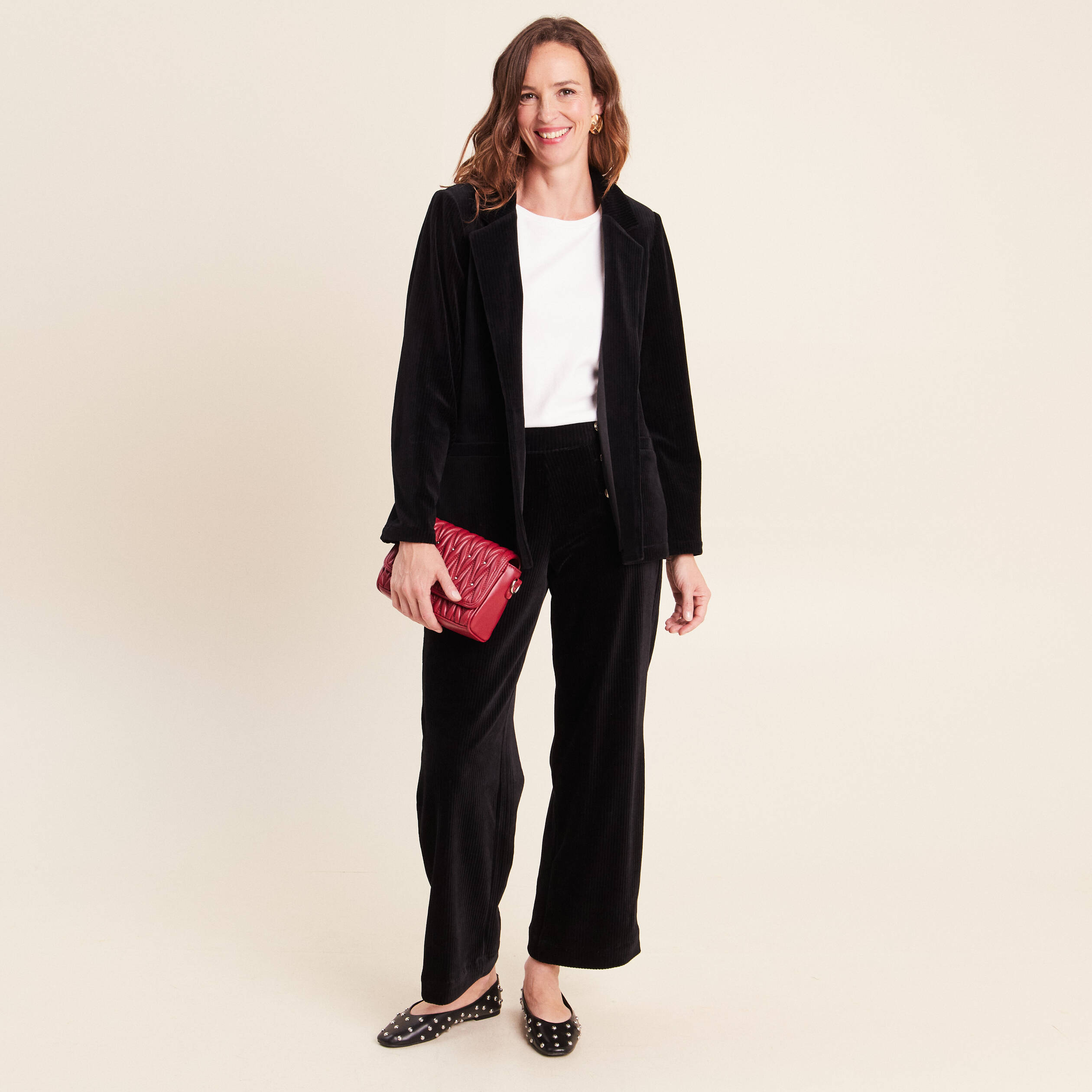 Pantalon loose en velours noir femme