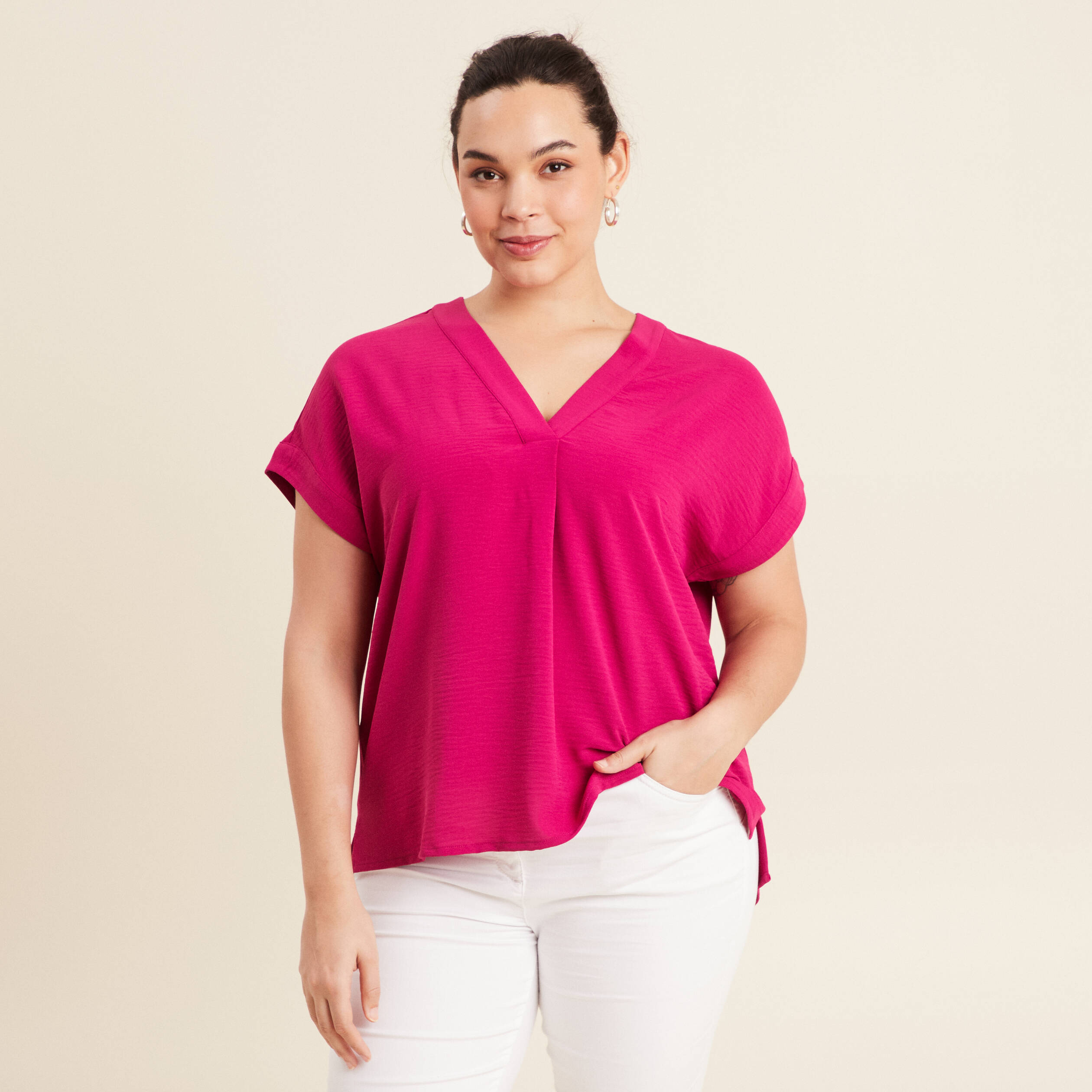 blouse manches courtes rose fushia femme Blouse manches courtes rose fushia femme