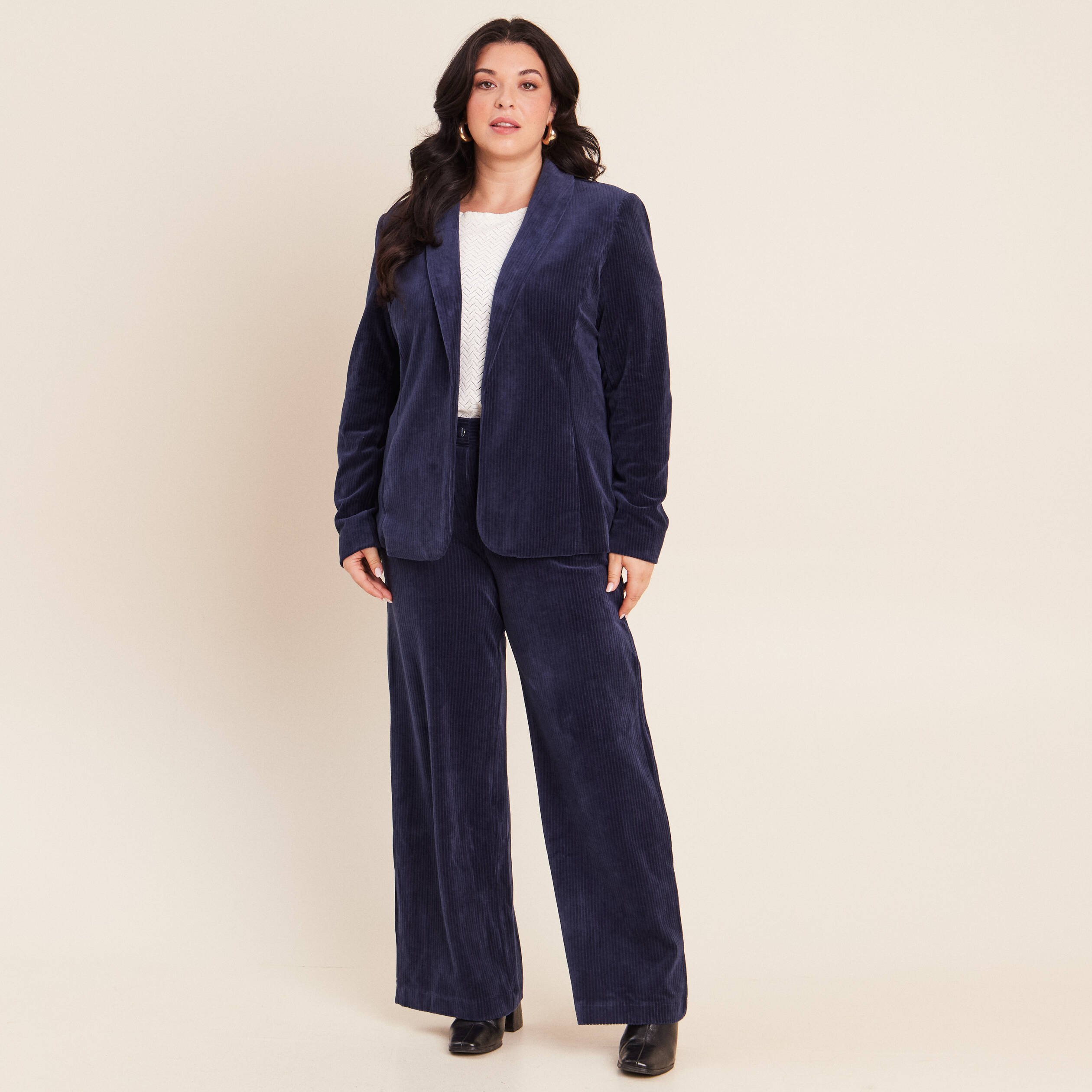 Pantalon en velours bleu marine femme