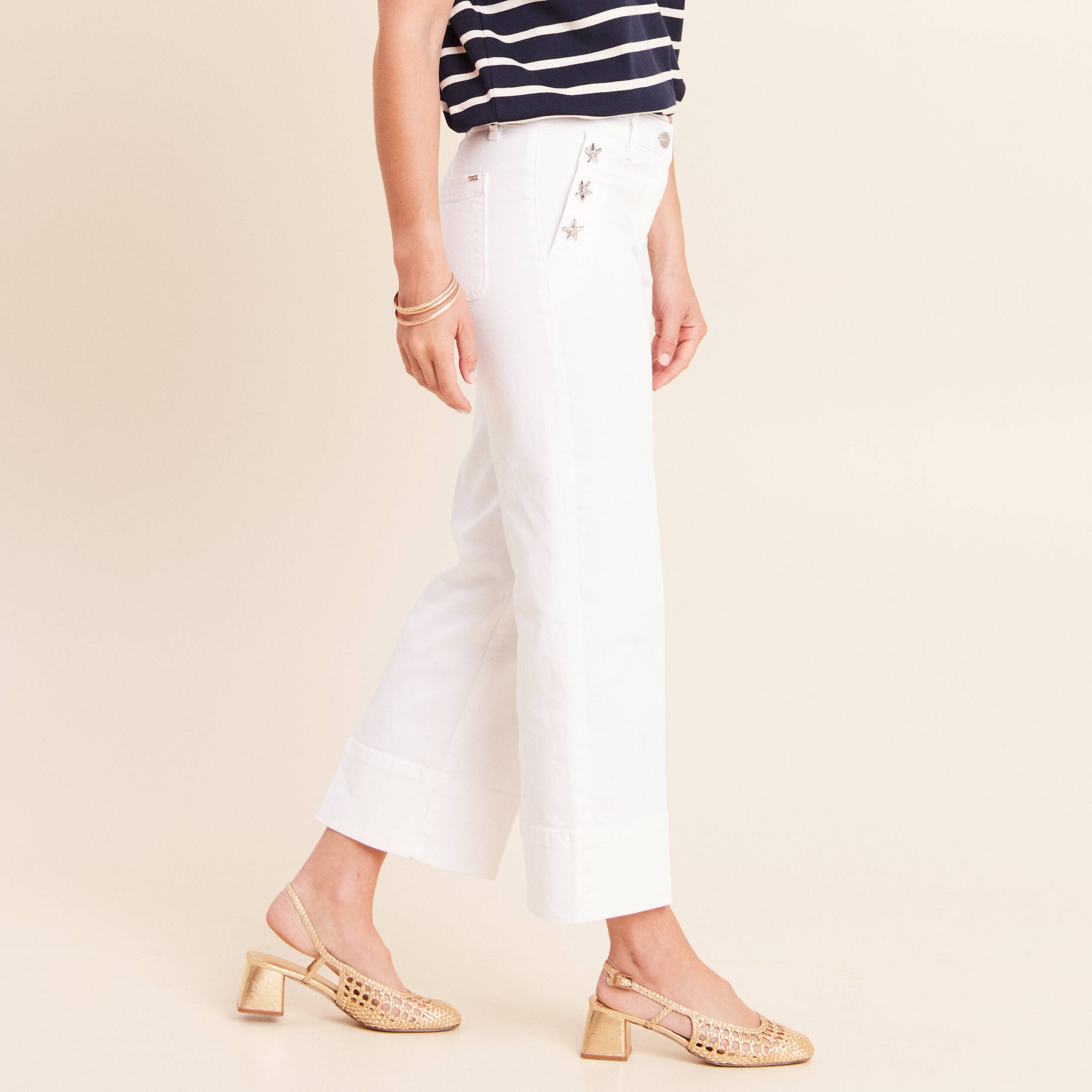 Jean coupe large 7/8&egrave;me blanc femme