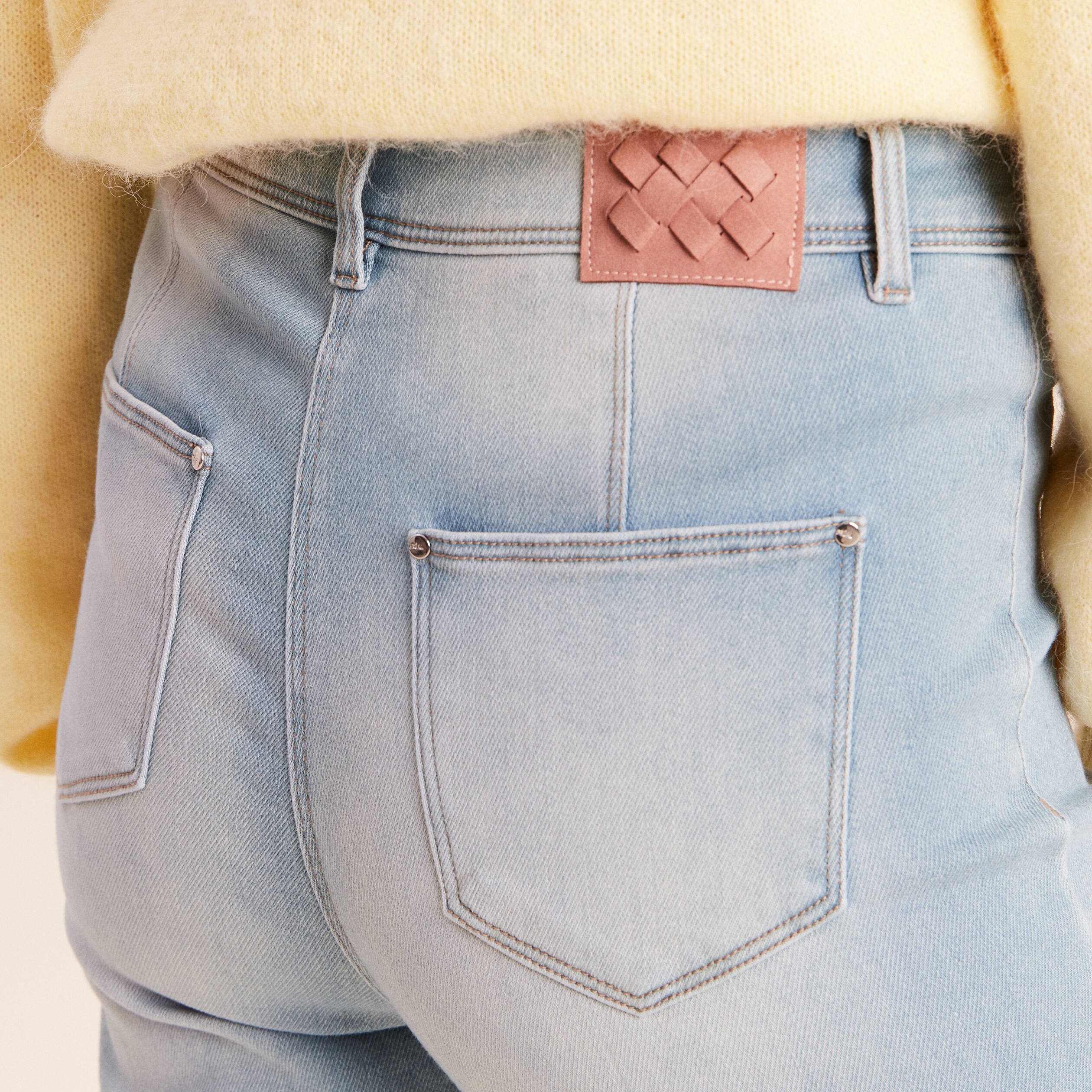 Jean droit taille haute 7/8&egrave;me denim double stone femme