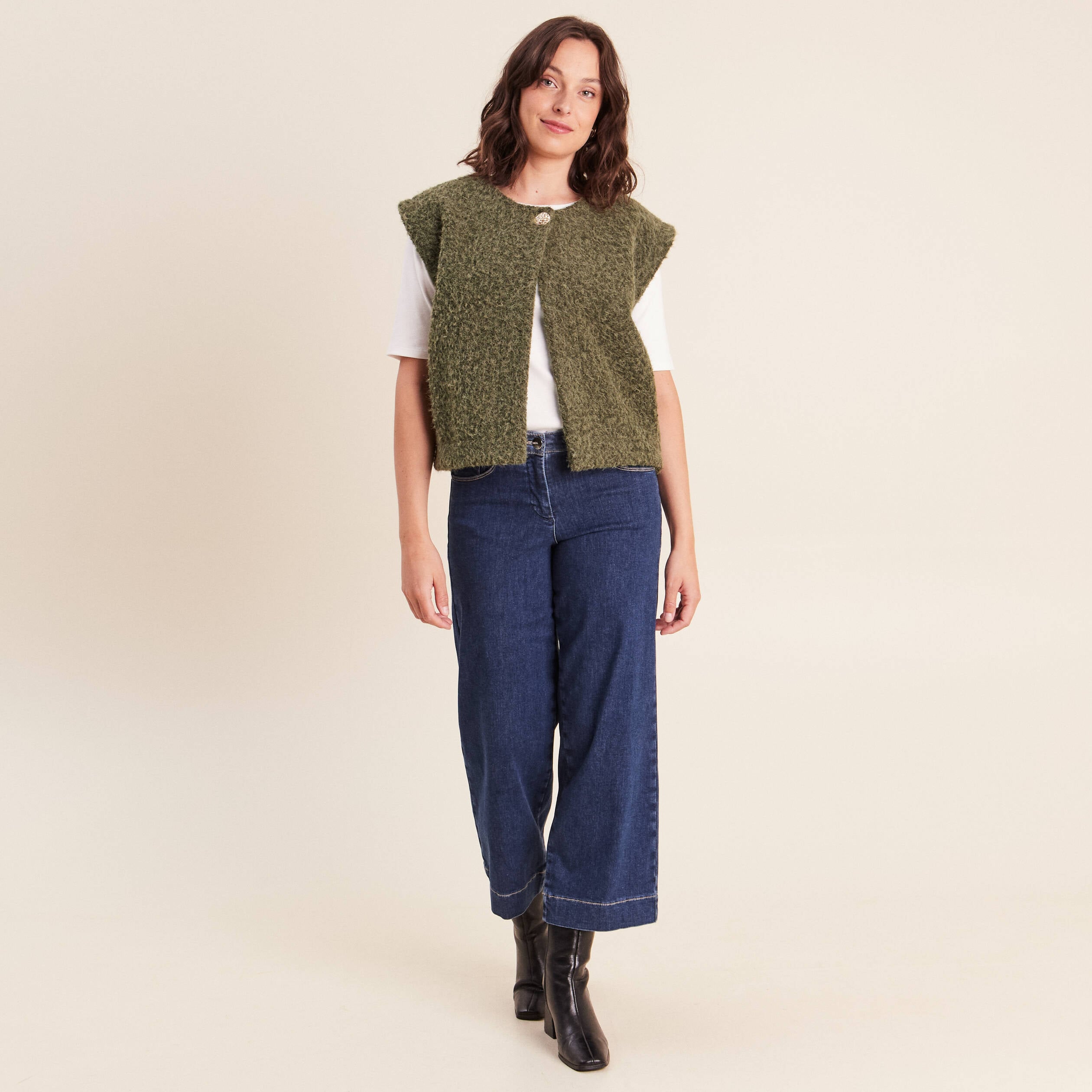 Gilet ample sans manches vert kaki femme