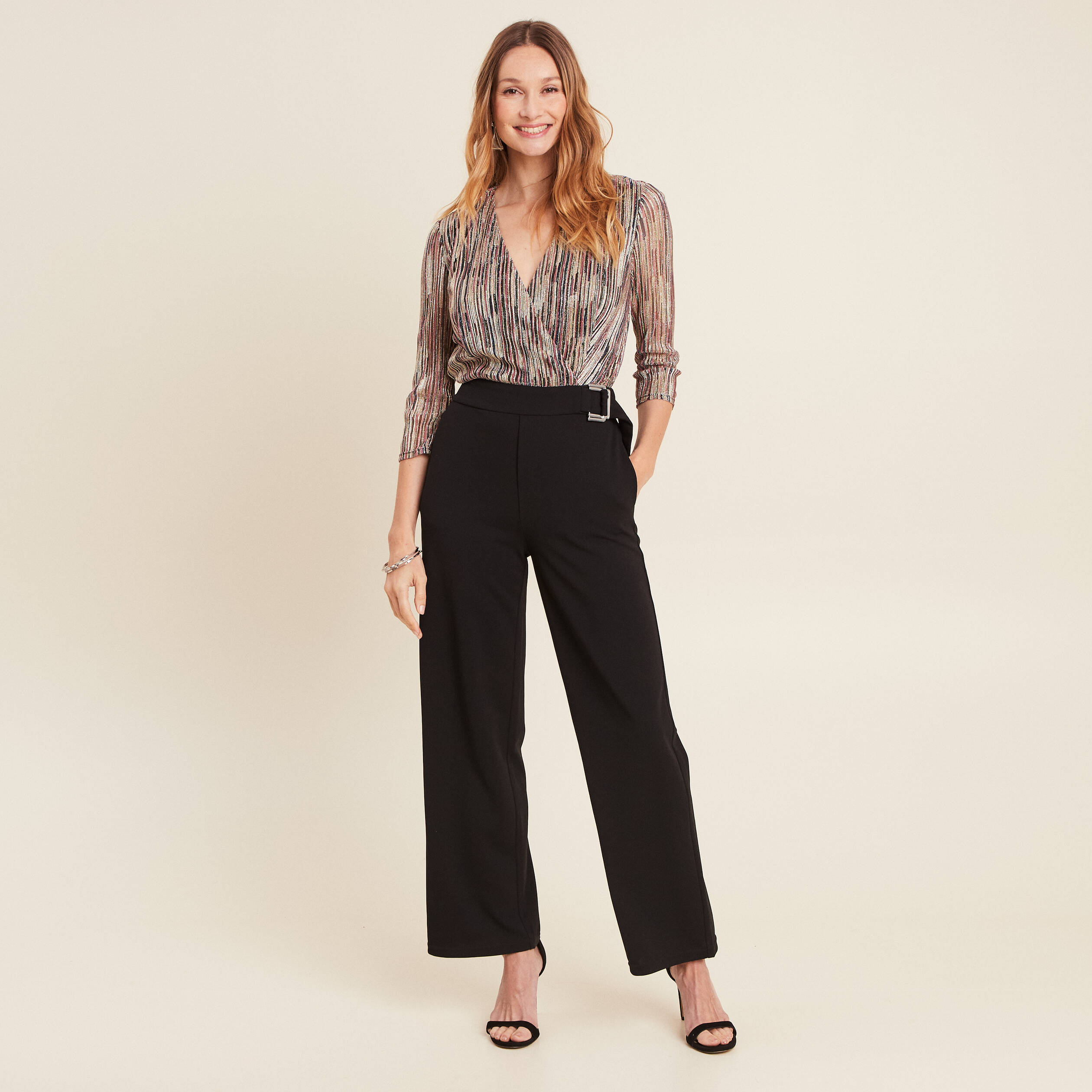 Combinaison pantalon paillet&eacute;e rose femme
