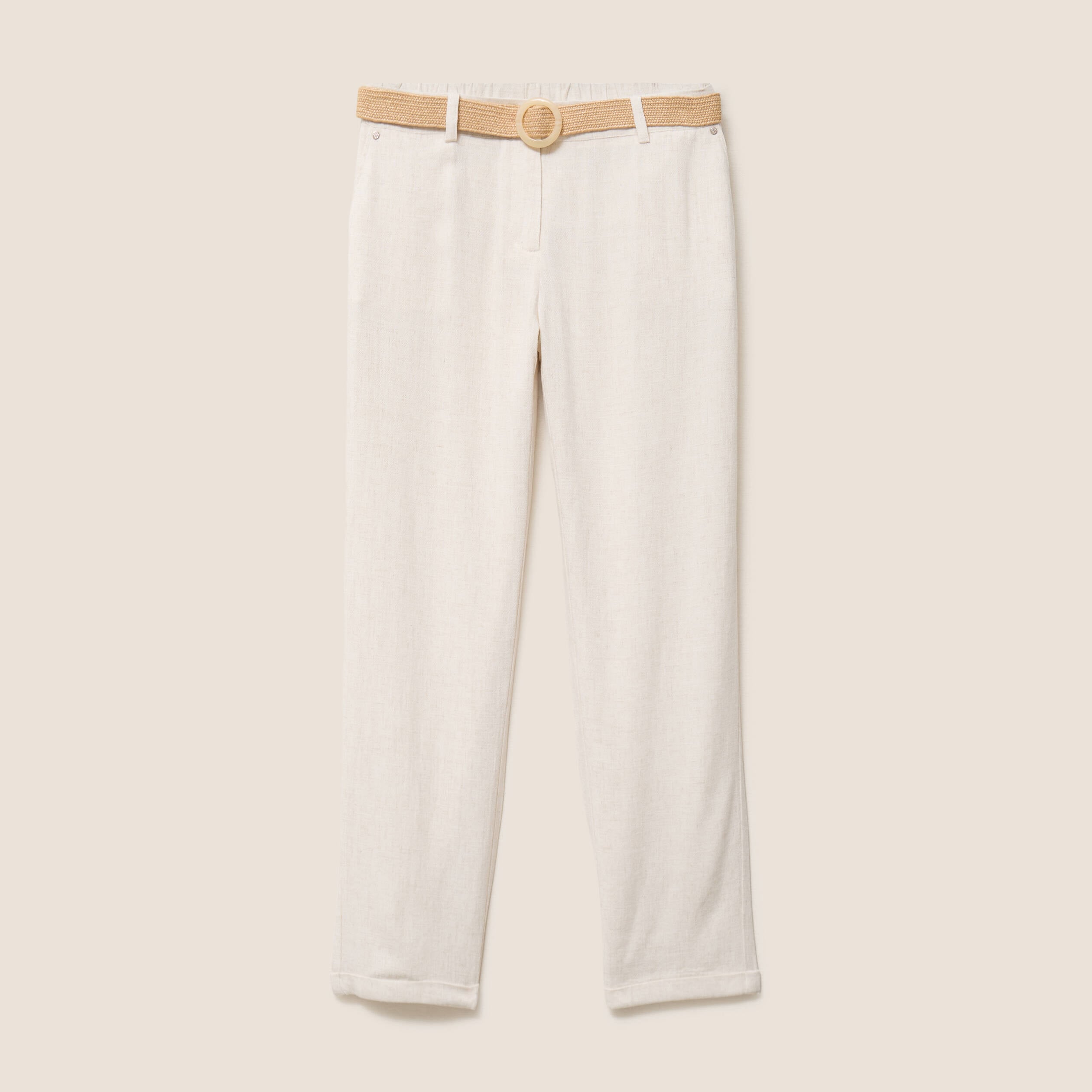 Pantalon large 7/8&egrave;me taille bascul&eacute;e beige femme
