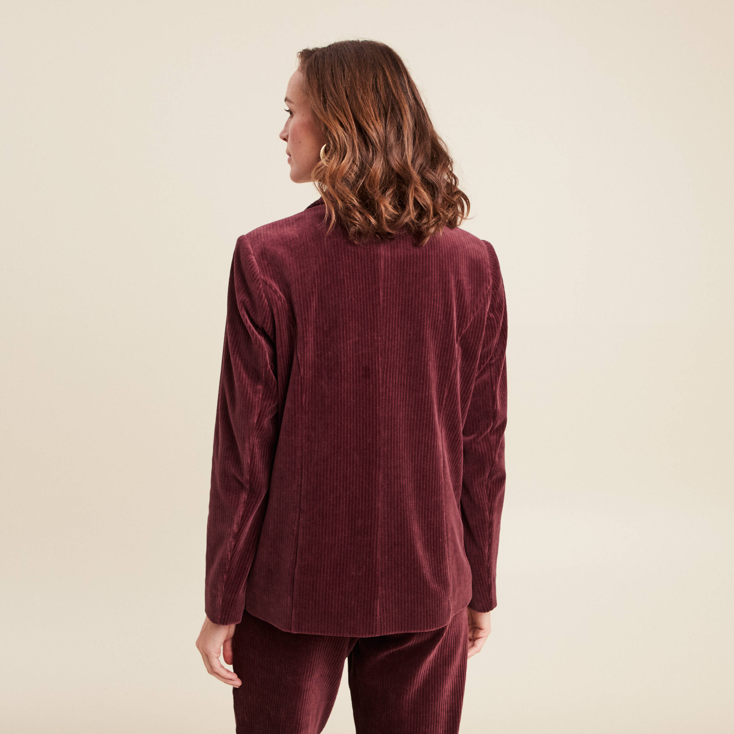Veste tailleur velours bordeaux femme