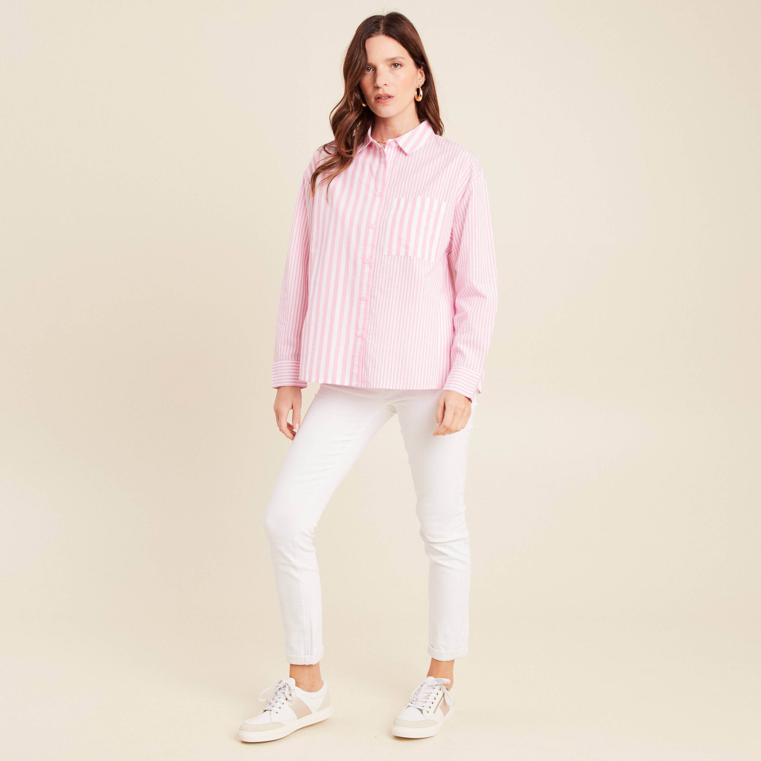 chemise ample mi longue en coton rose femme Chemise ample mi-longue en coton rose femme
