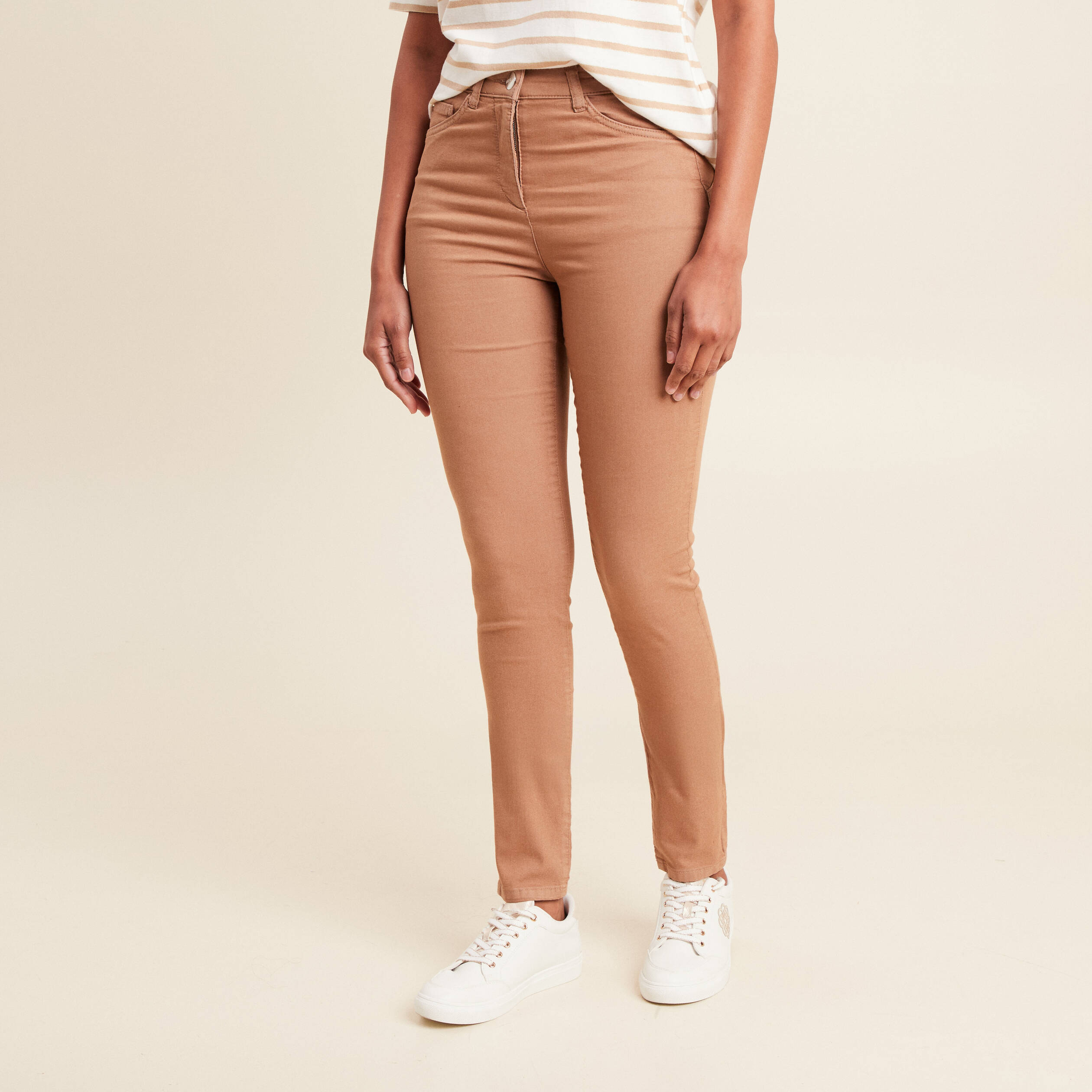 pantalon leger taille haute long marron femme Pantalon léger taille haute long marron femme