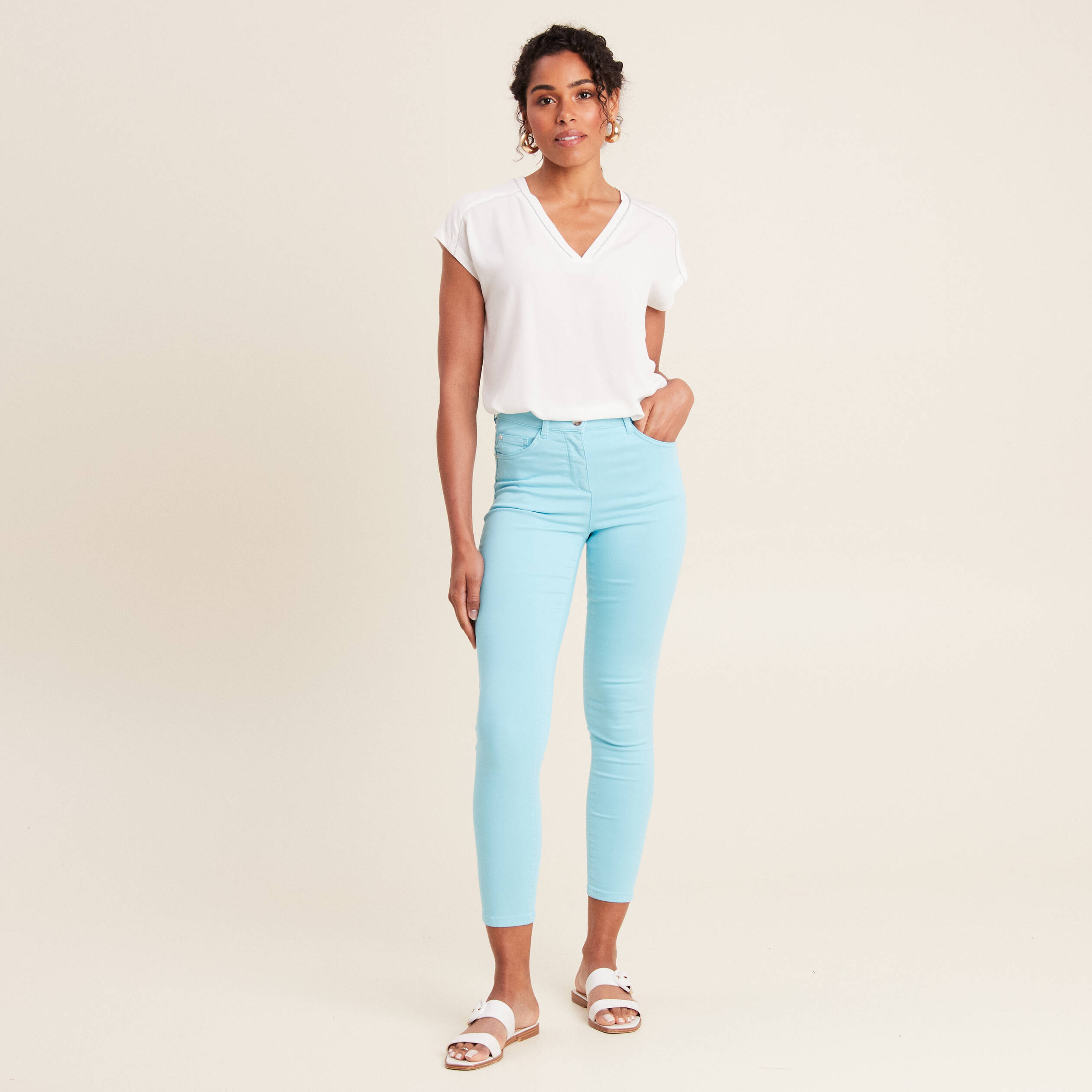 pantalon leger taille standard 78eme bleu femme Pantalon léger taille standard 7/8ème bleu femme