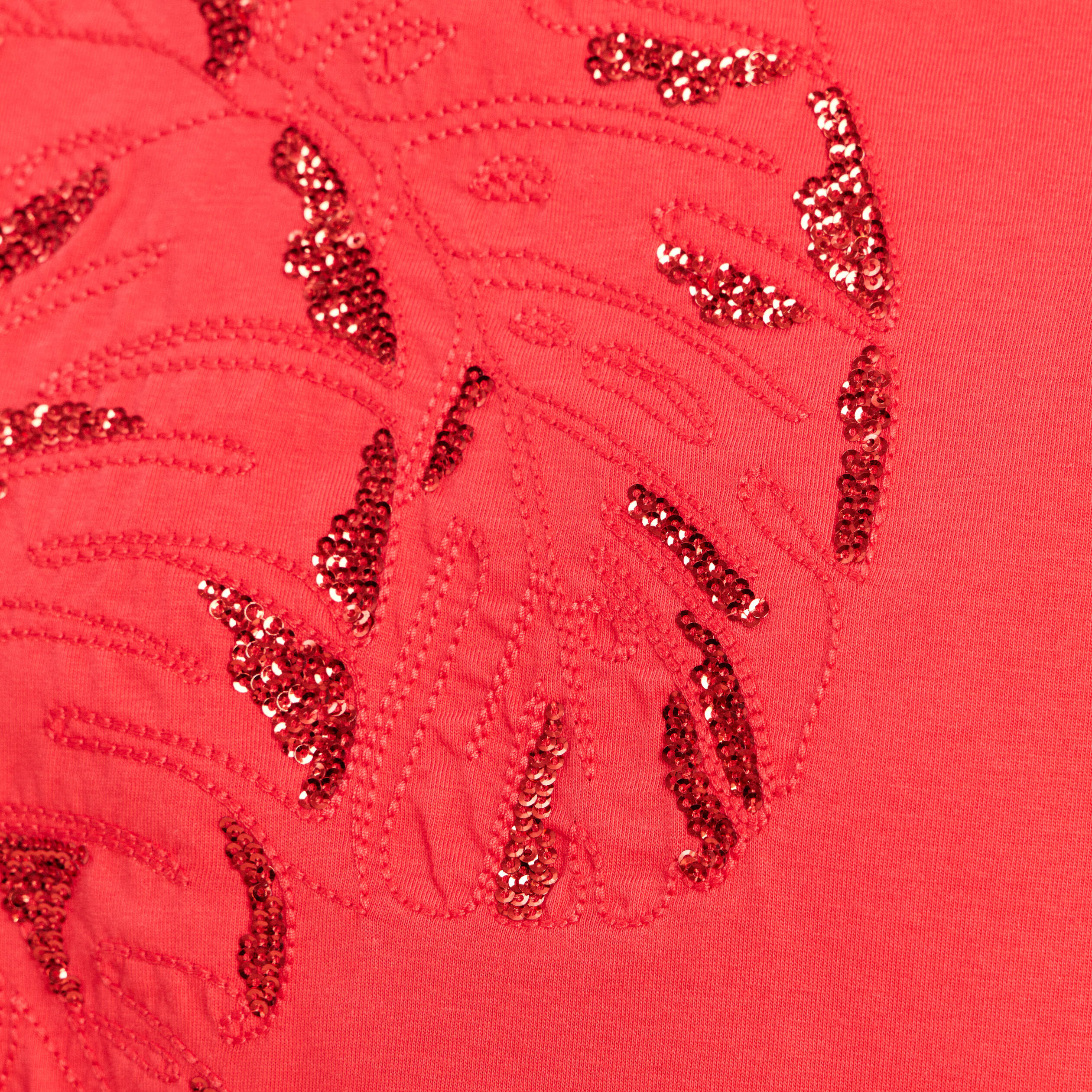 T-shirt &agrave; sequins manches courtes rouge femme