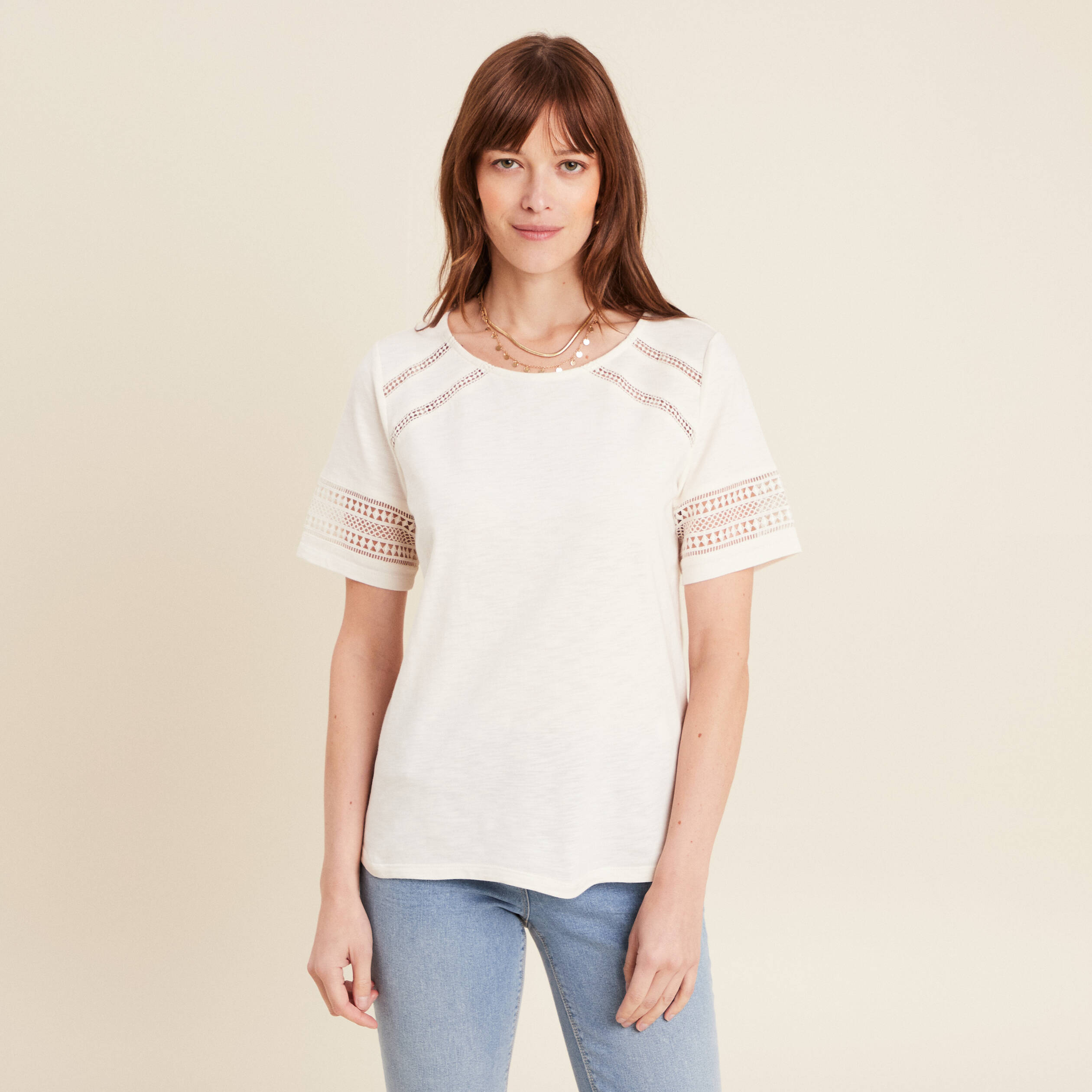 t shirt manches courtes ecru femme T-shirt manches courtes ecru femme