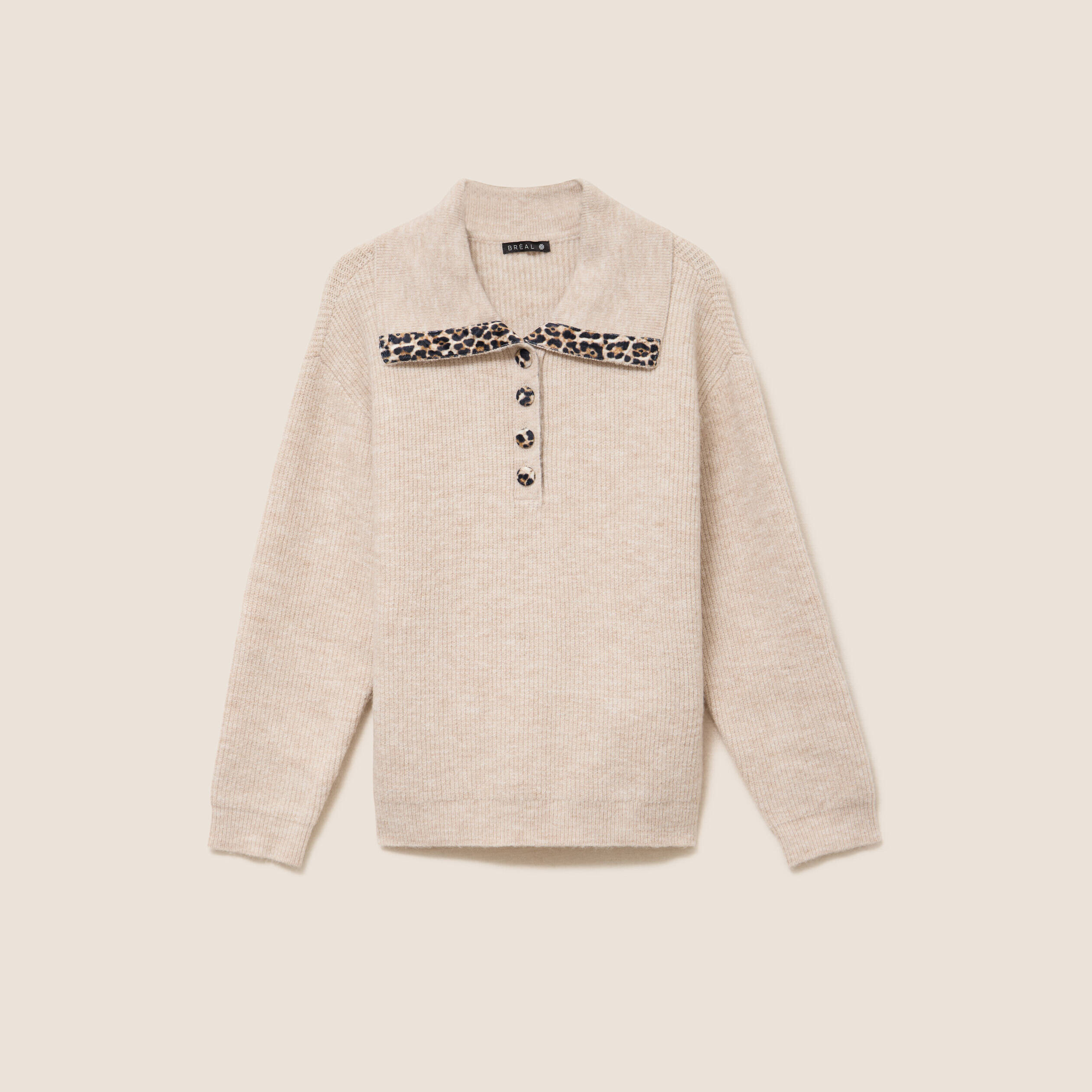 Pull droit manches longues beige femme