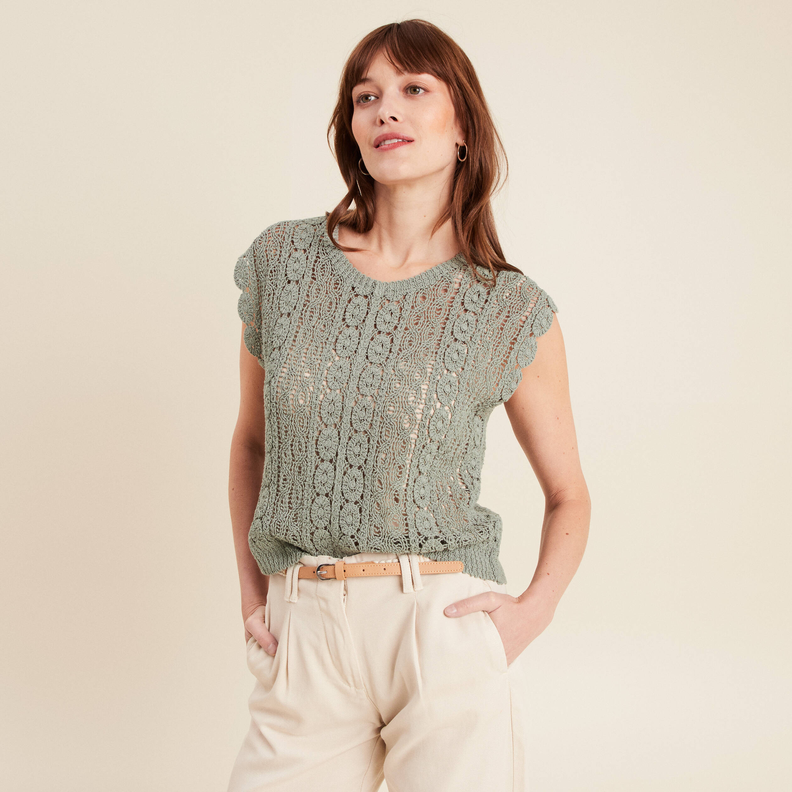 debardeur macrame vert clair femme Débardeur macramé vert clair femme