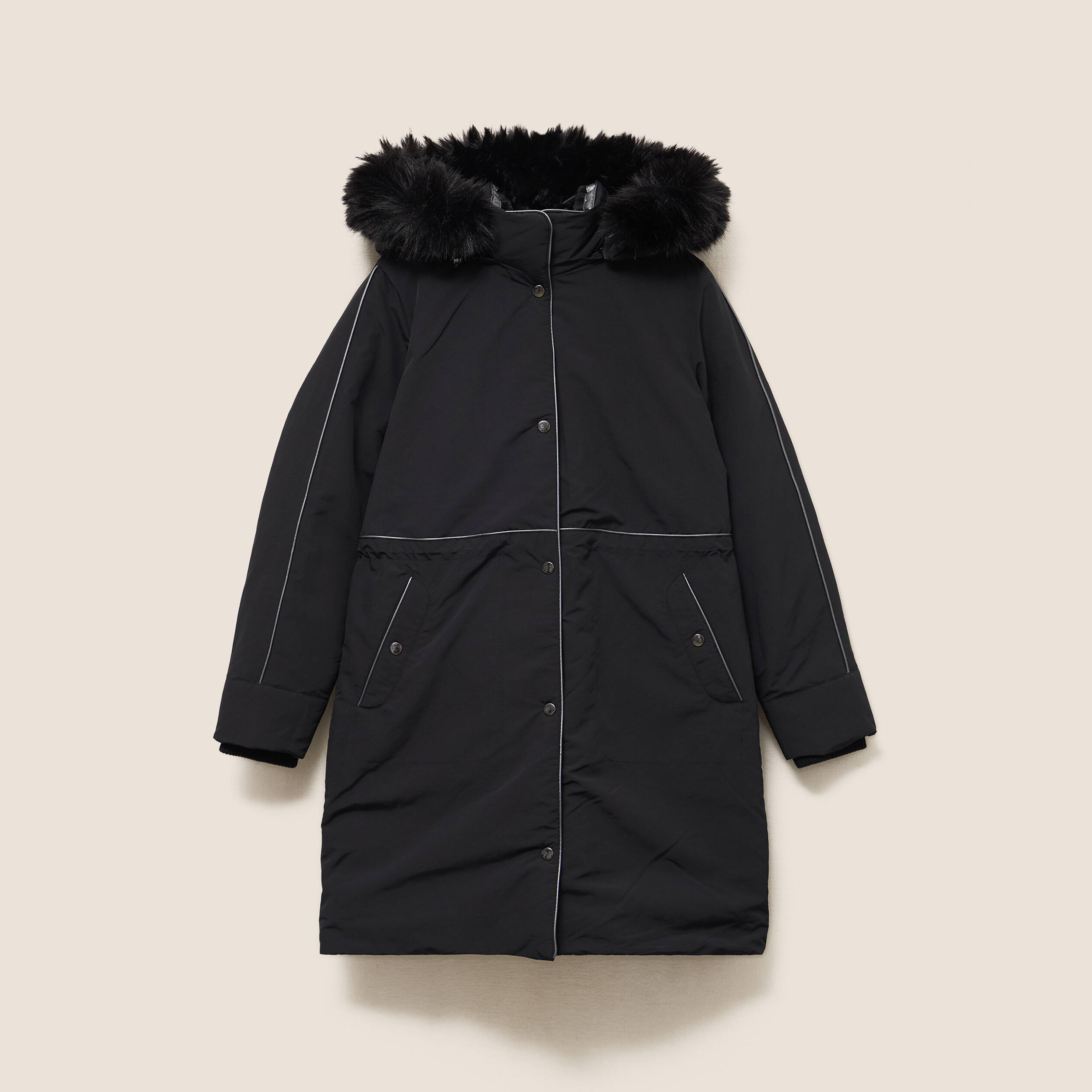 Parka d&eacute;perlante &agrave; capuche noir femme
