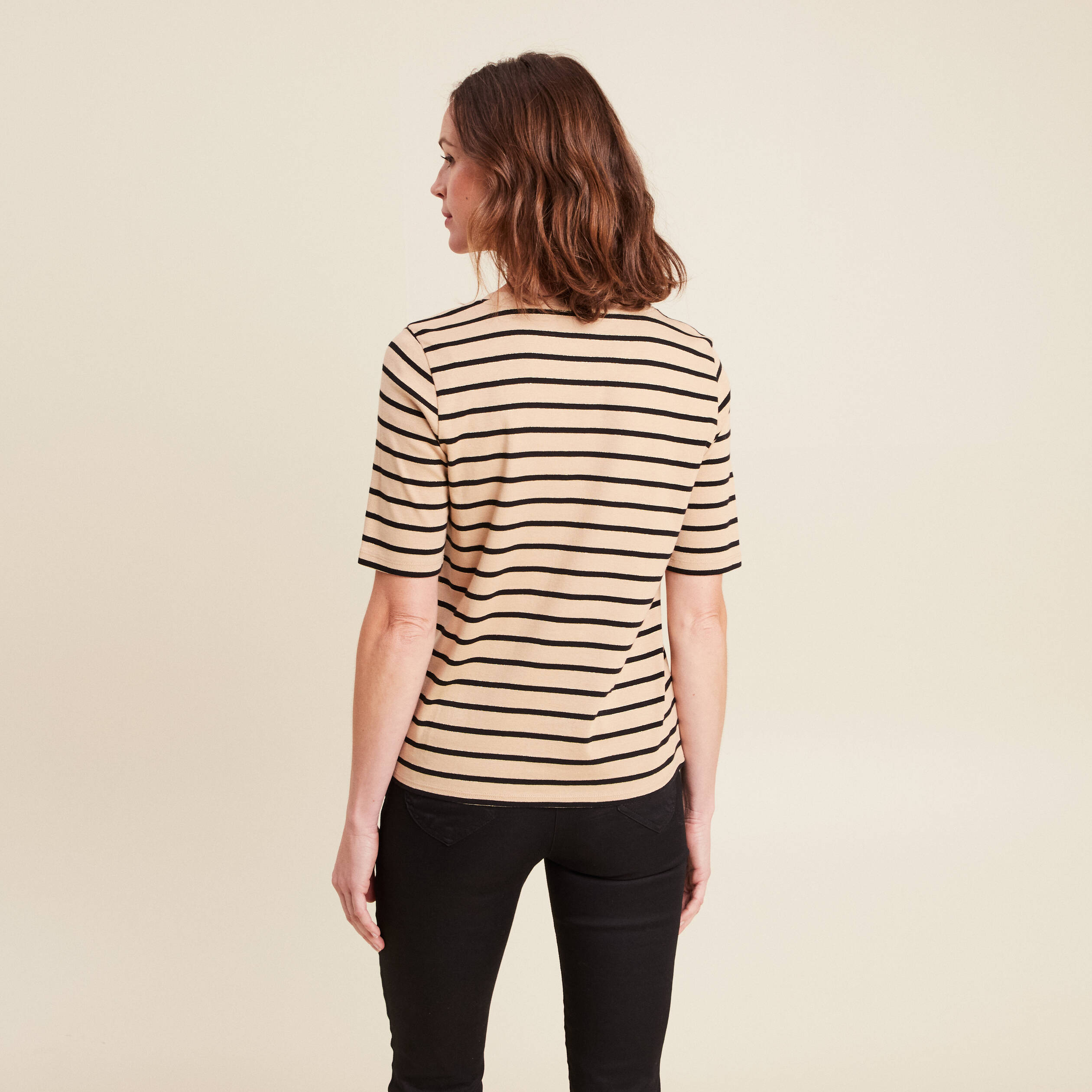 t shirt col rond marron clair femme T-shirt col rond marron clair femme