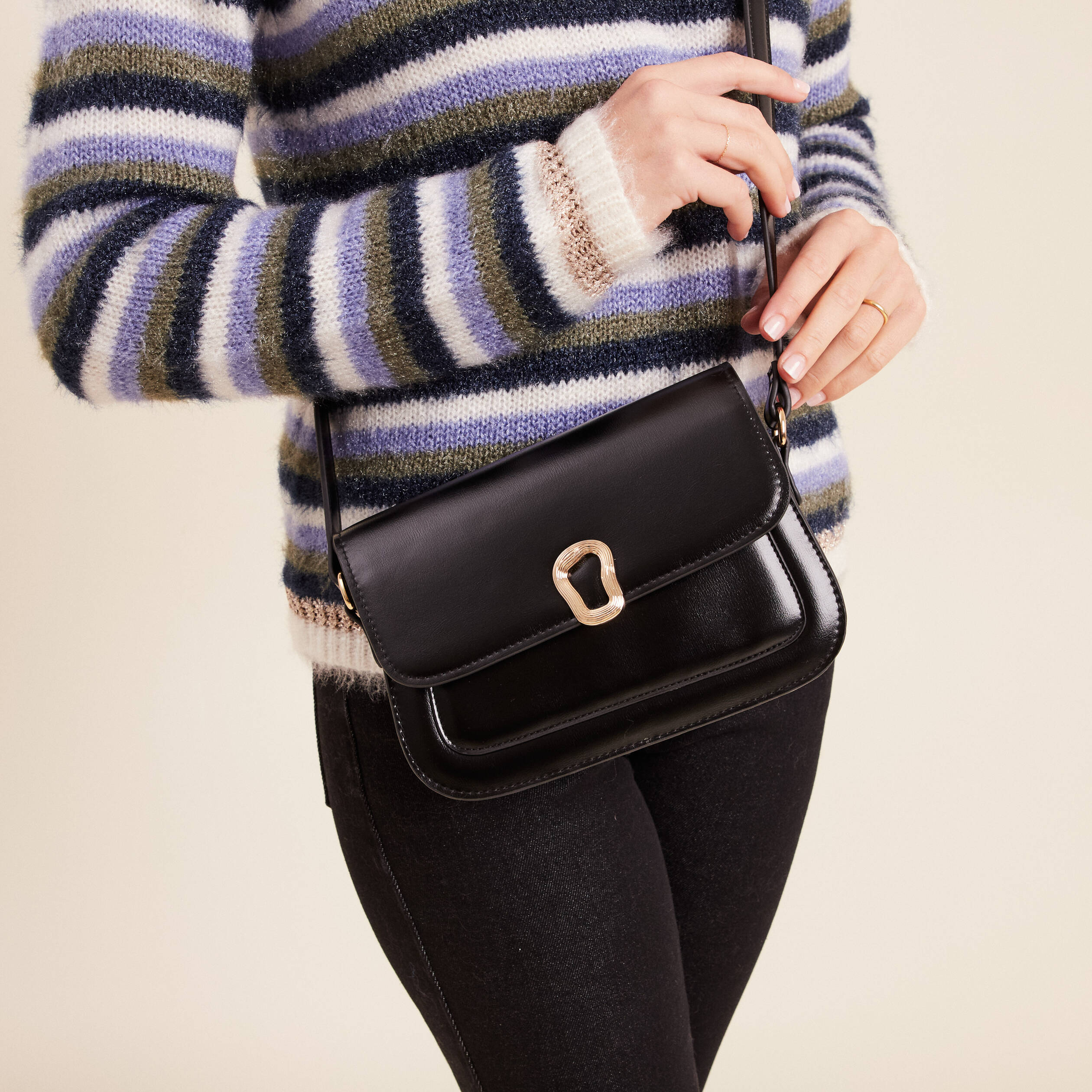 Sac port&eacute; &eacute;paule doubl&eacute; noir femme