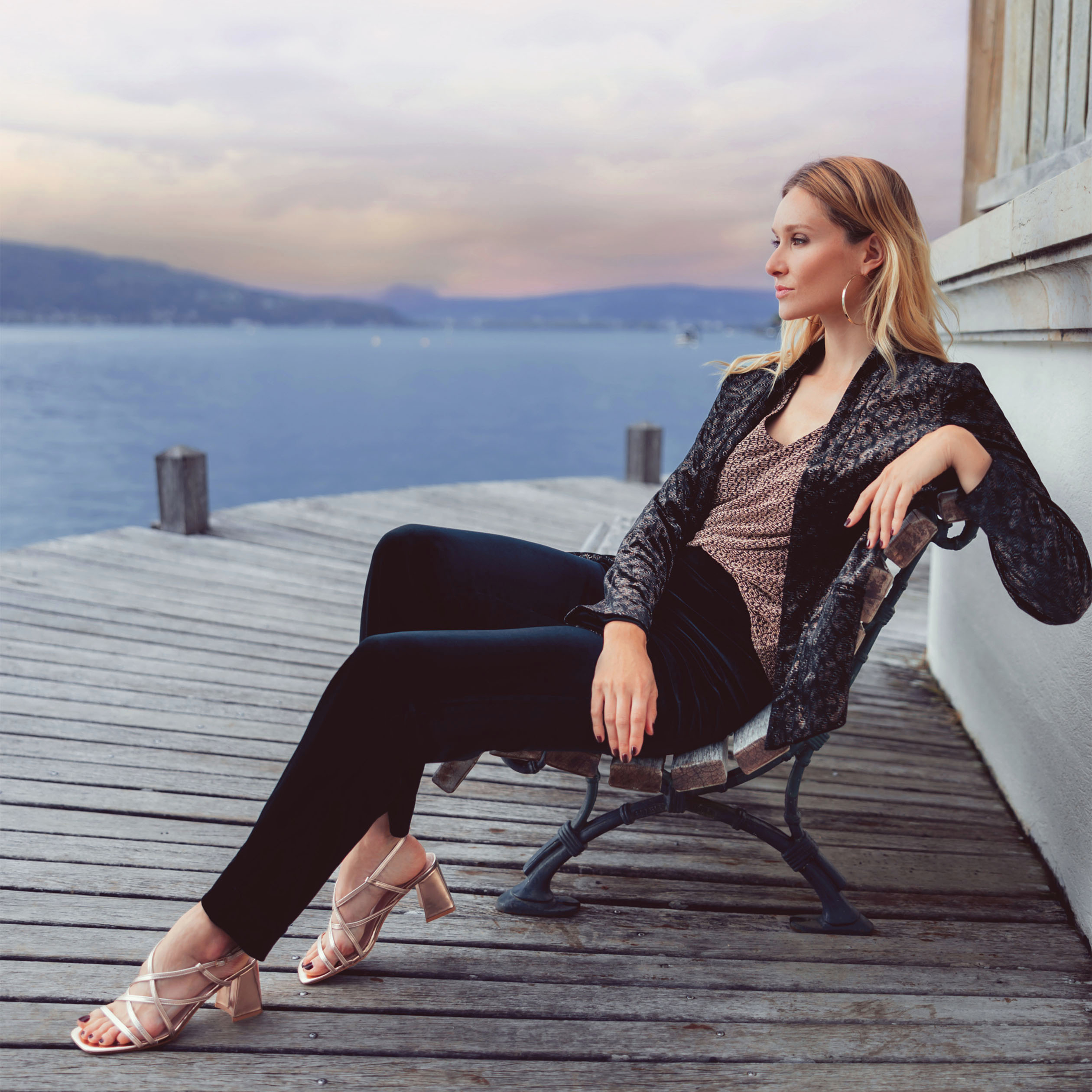 Veste droite velours noir femme