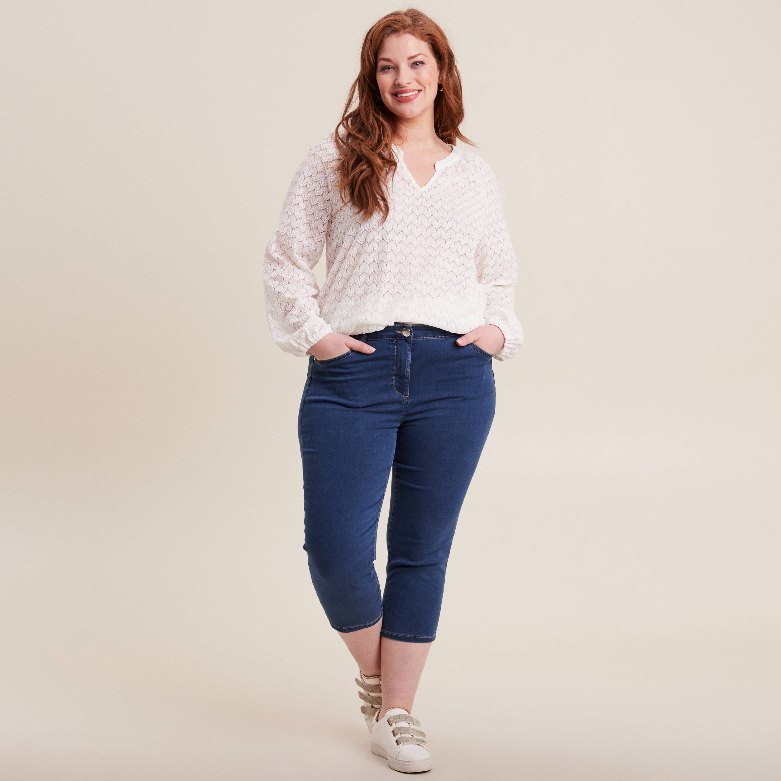 pantacourt droit taille standard denim double stone femme Pantacourt droit taille standard denim double stone femme
