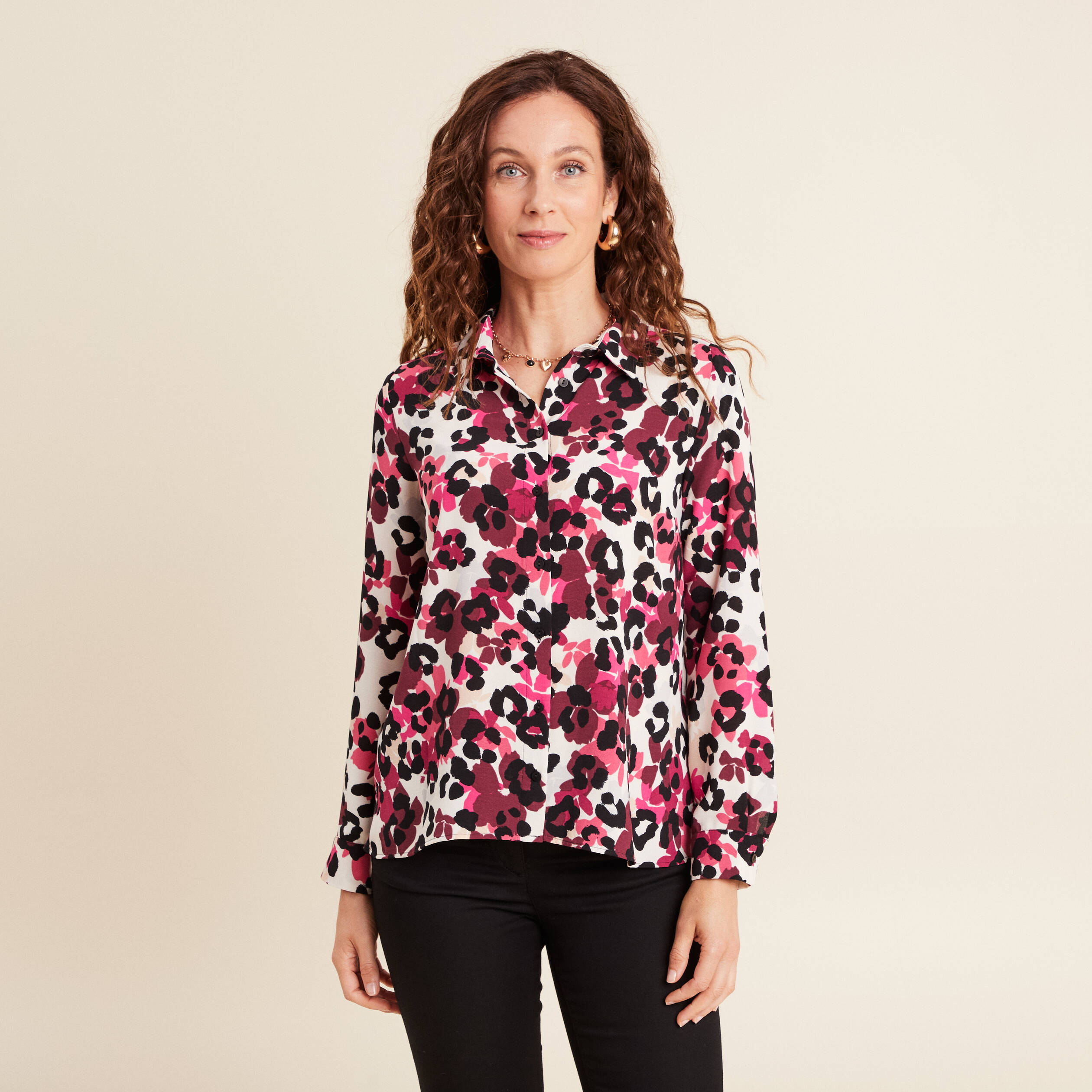 Chemise manches longues bordeaux femme
