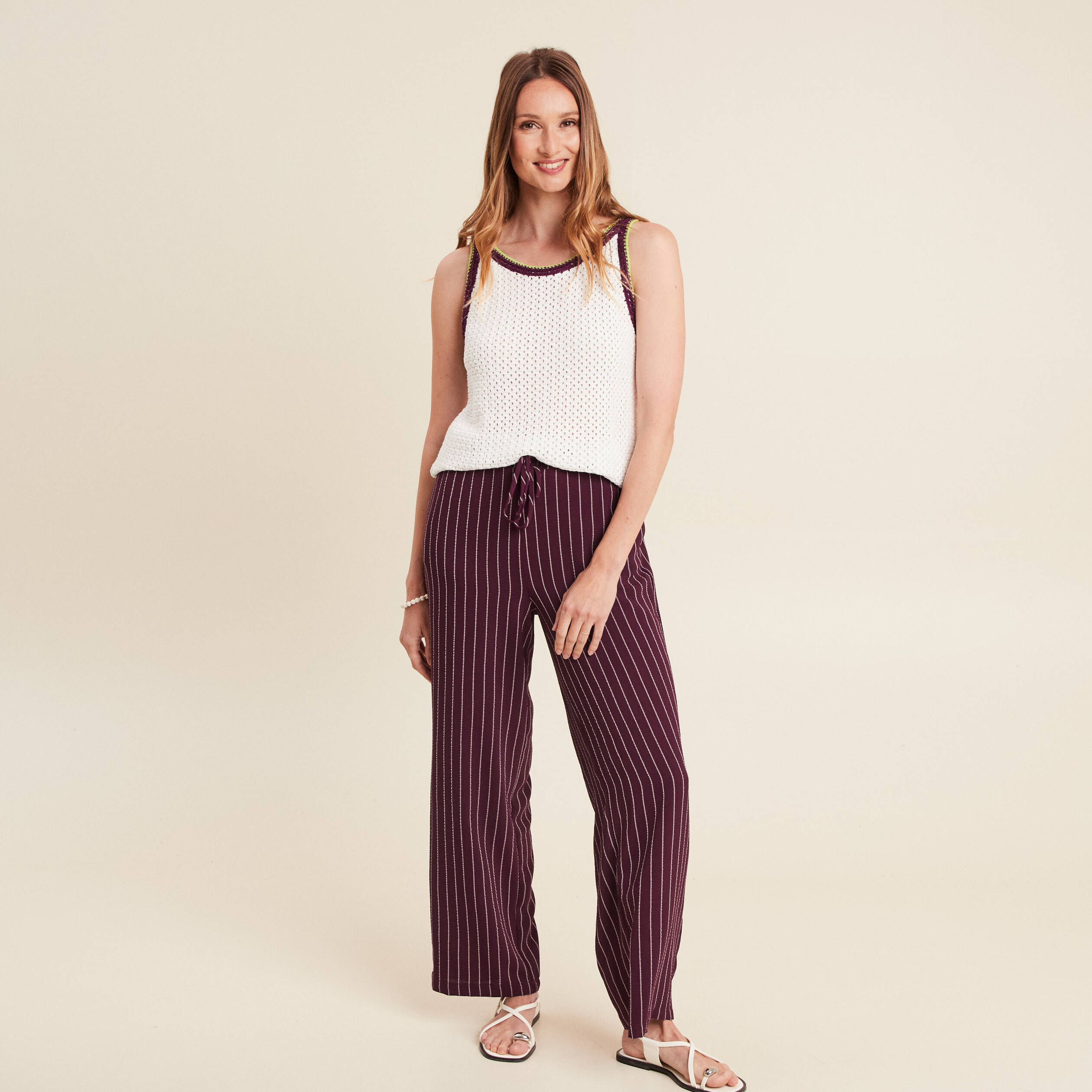 debardeur col rond a fines bretelles ecru femme Débardeur col rond à fines bretelles ecru femme