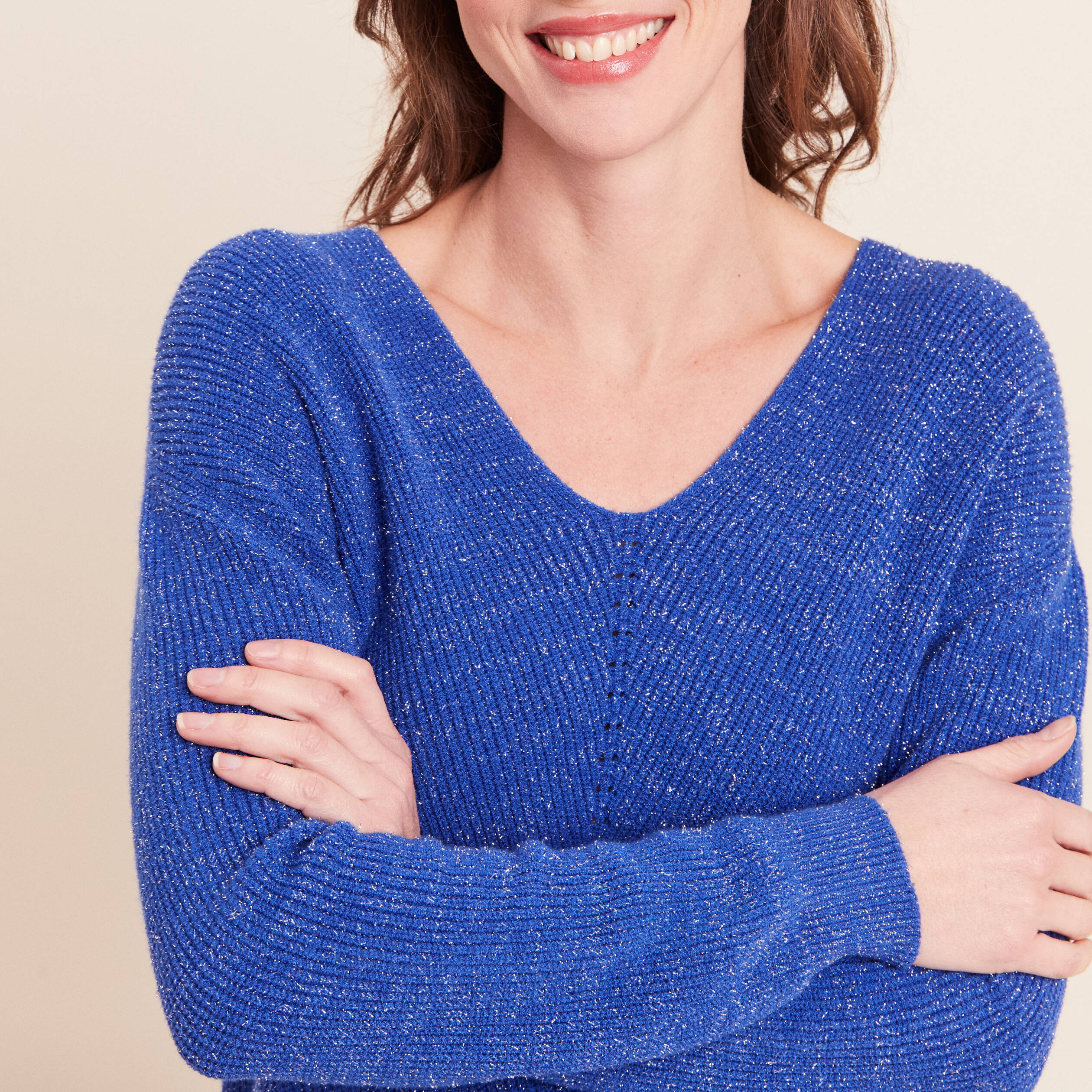Pull manches longues bleu electrique femme