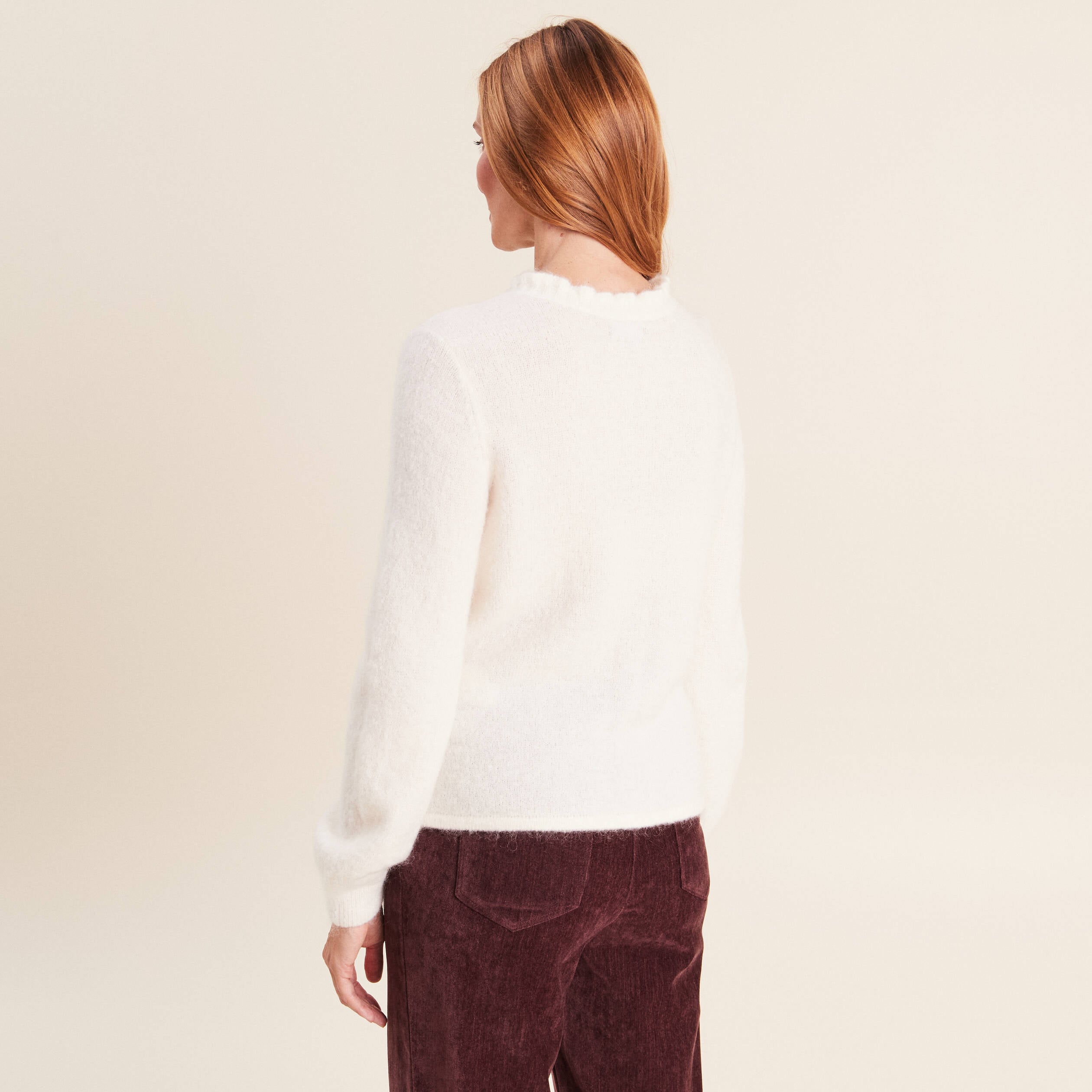 Pull col tunisien ecru femme