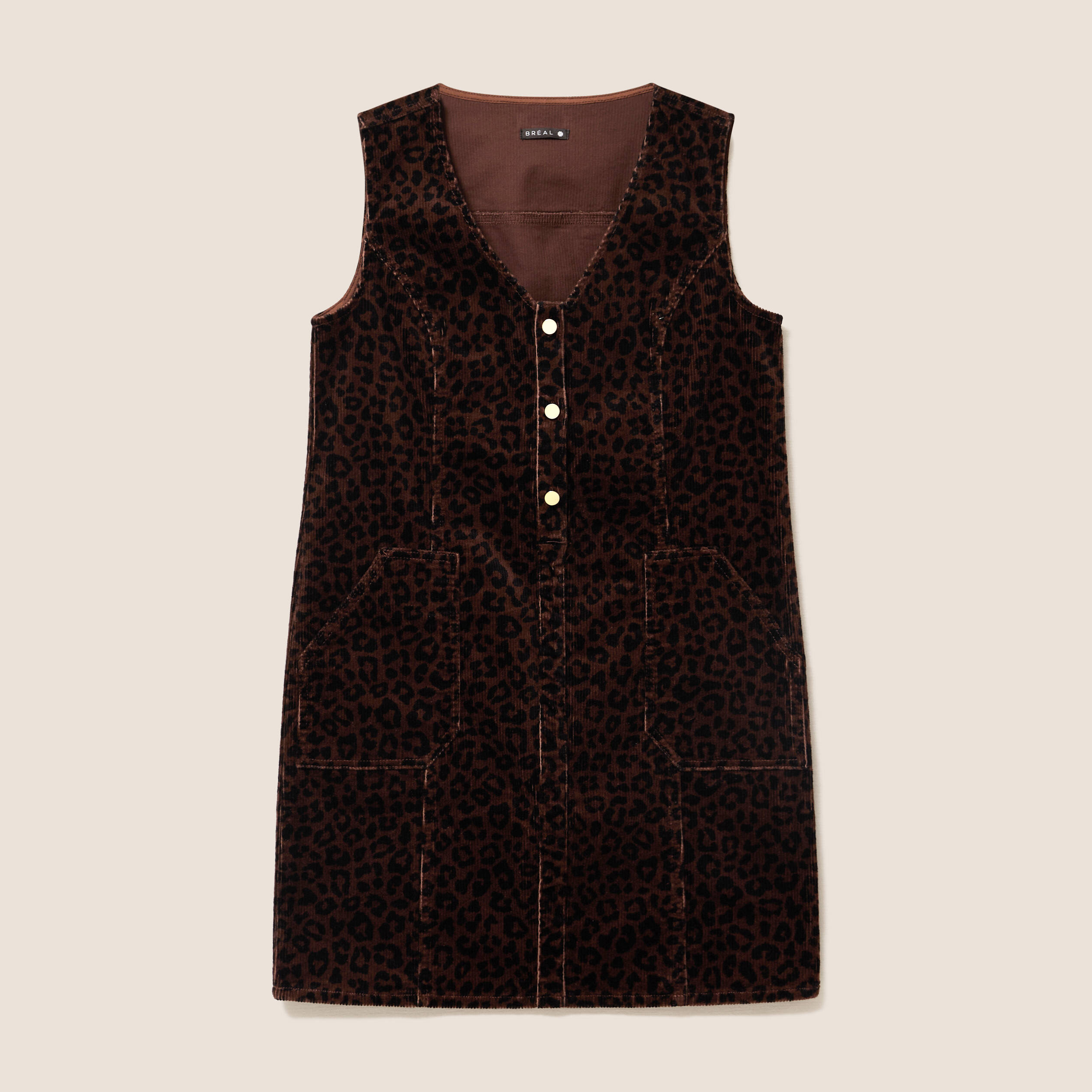 Robe droite courte sans manches velours marron cognac femme