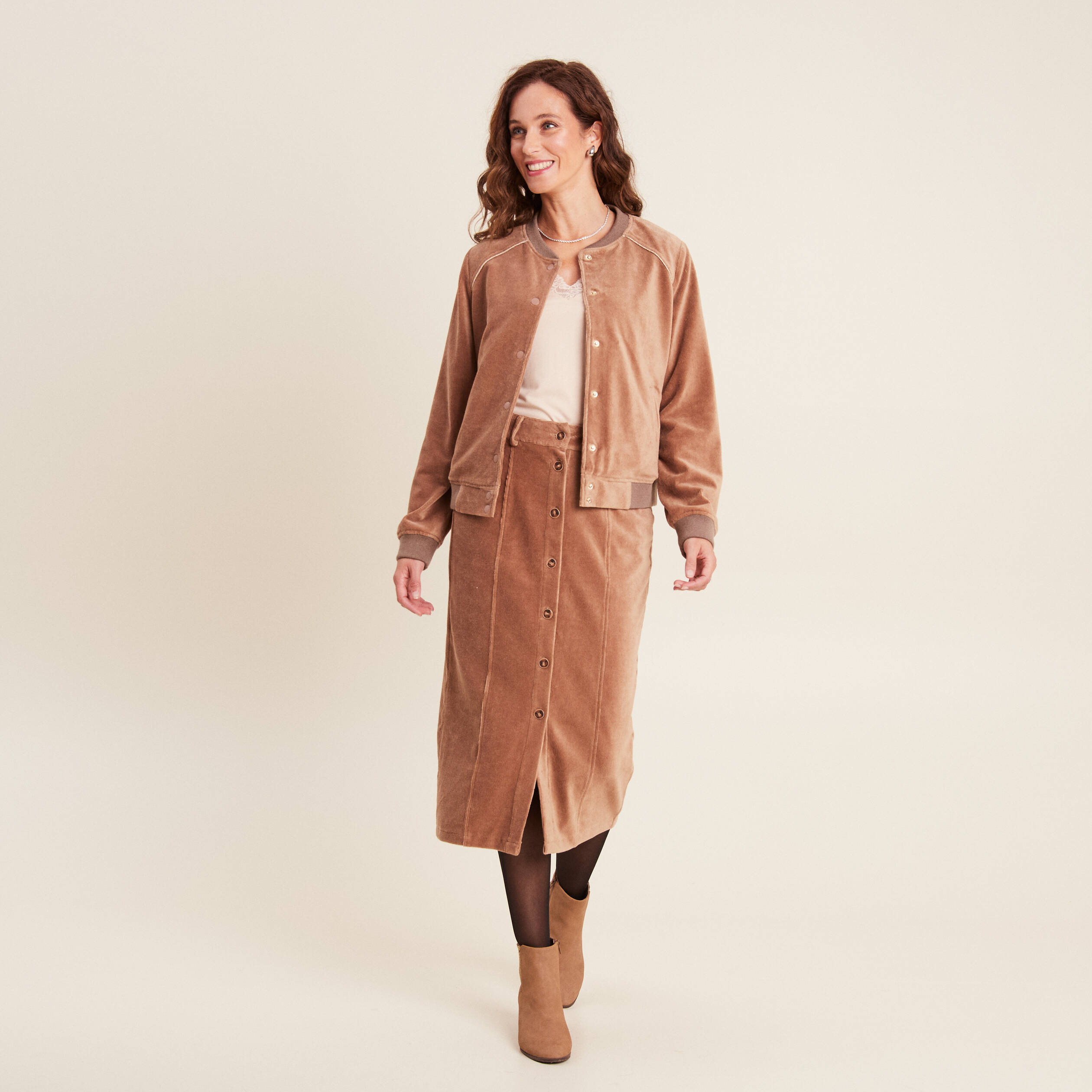 jupe longue droite velours marron femme Jupe longue droite velours marron femme