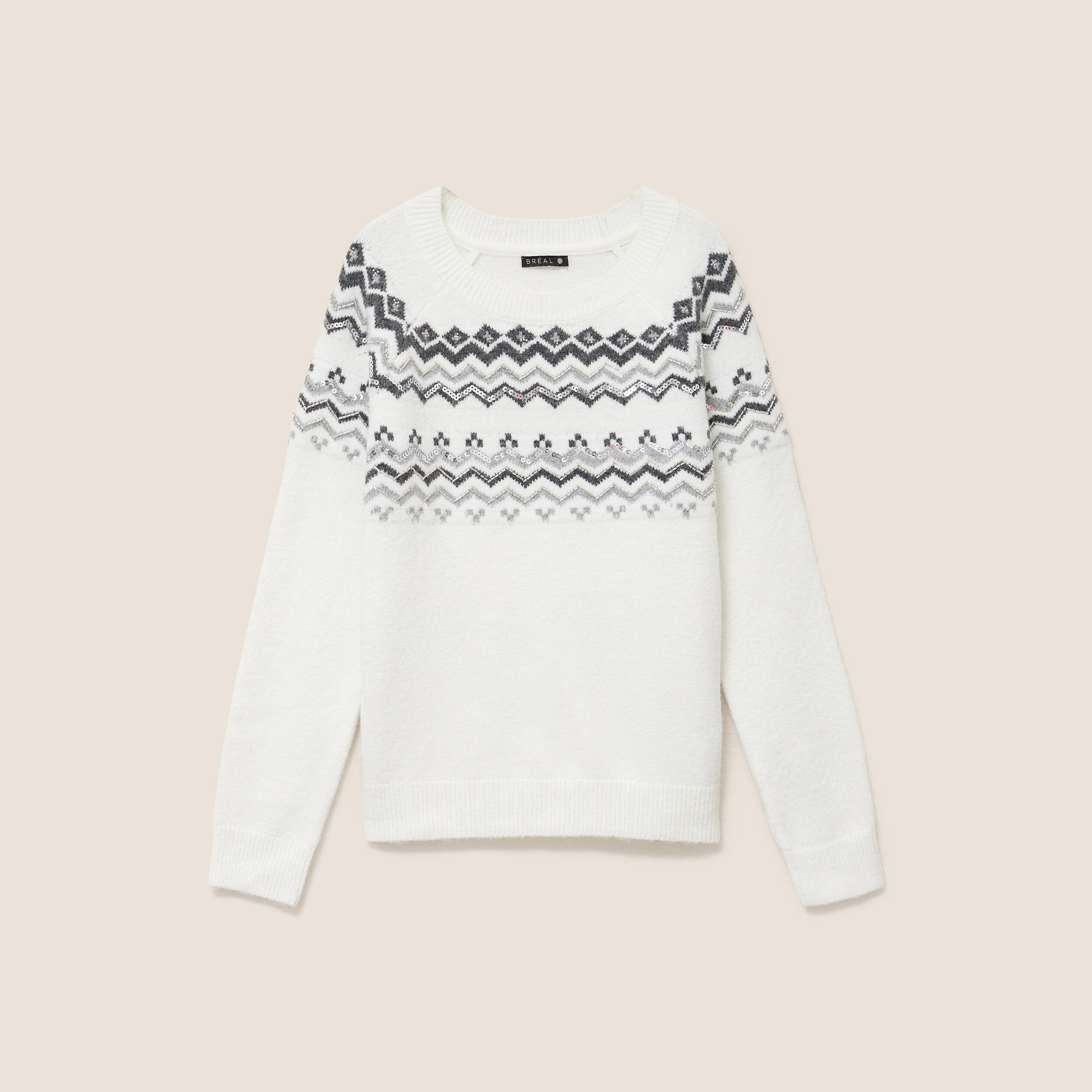 Pull col rond ecru femme