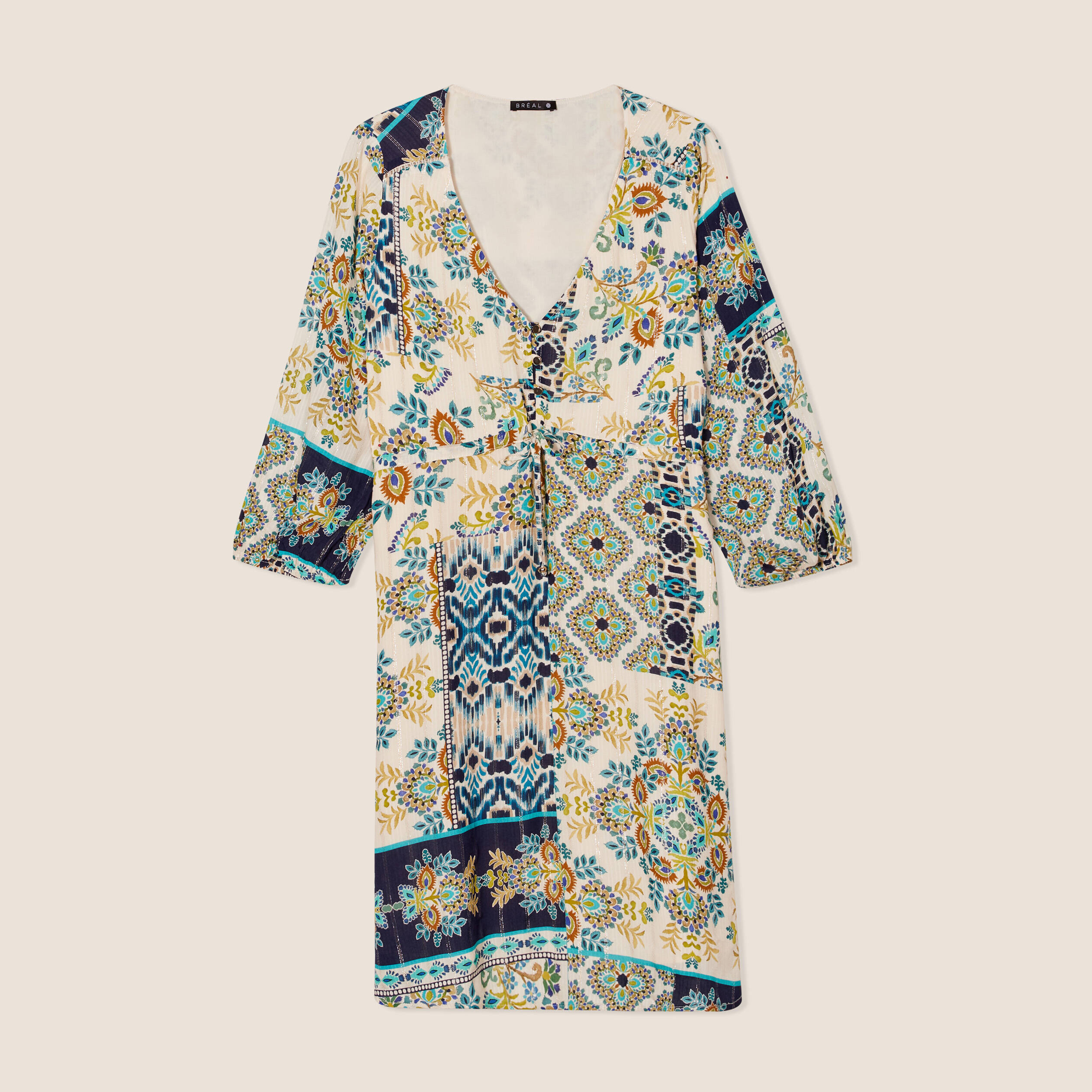 robe evasee fluide manches 34 bleu femme Robe évasée fluide manches 3/4 bleu femme