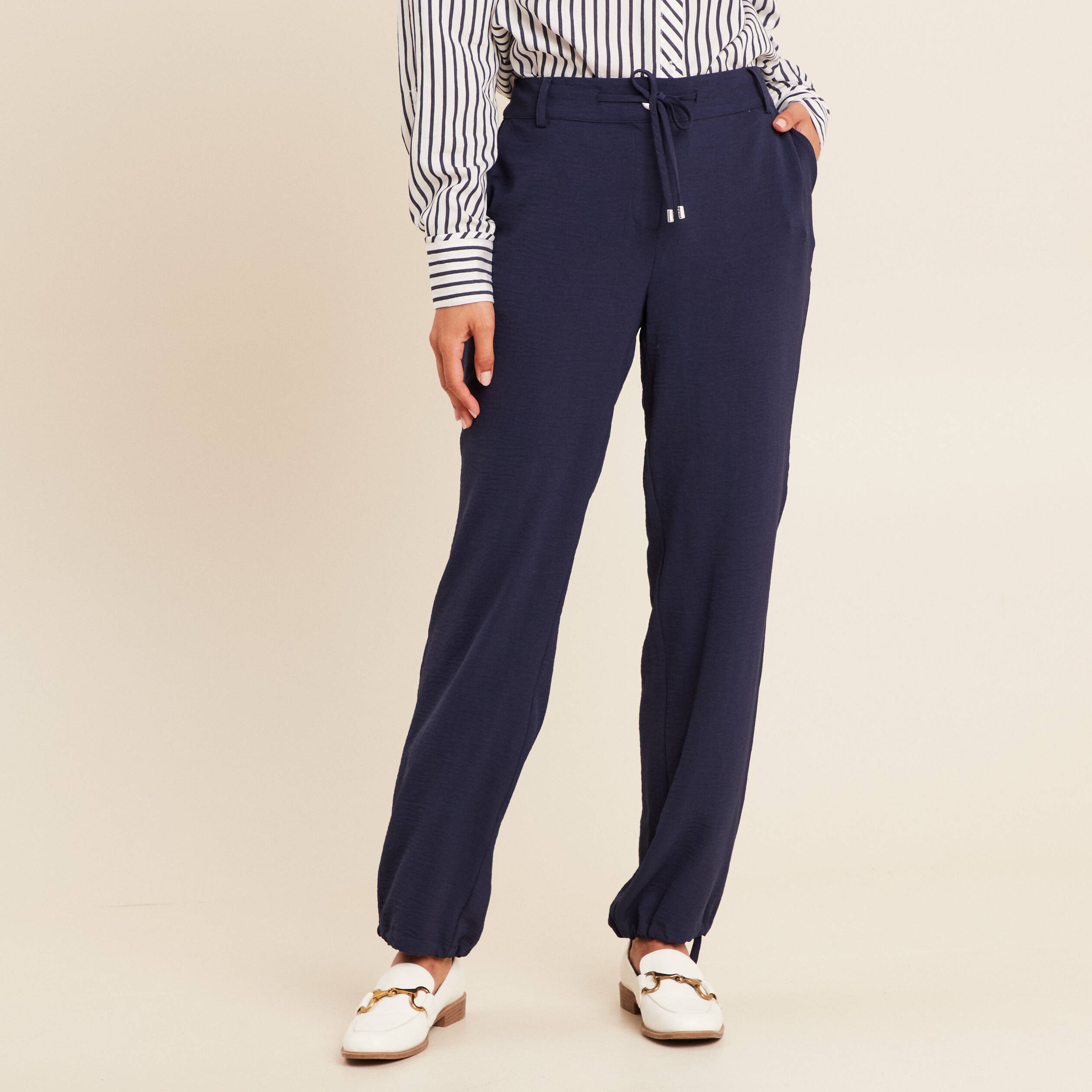 pantalon large taille standard bleu fonce femme Pantalon large taille standard bleu foncé femme