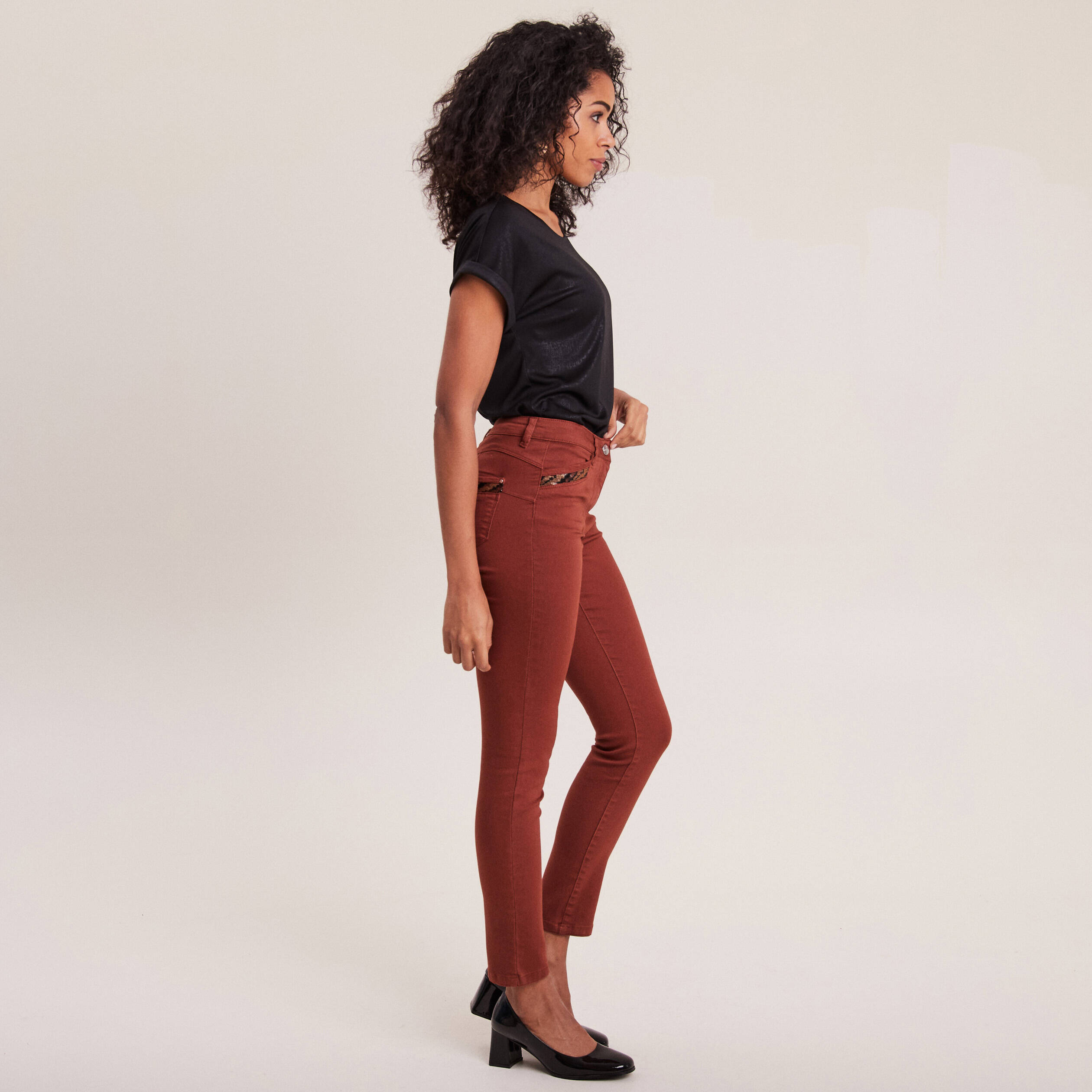Pantalon Ajusté Bleu Marine Taille 36 - 100% Polyester, Taille Haute - Très Bon état