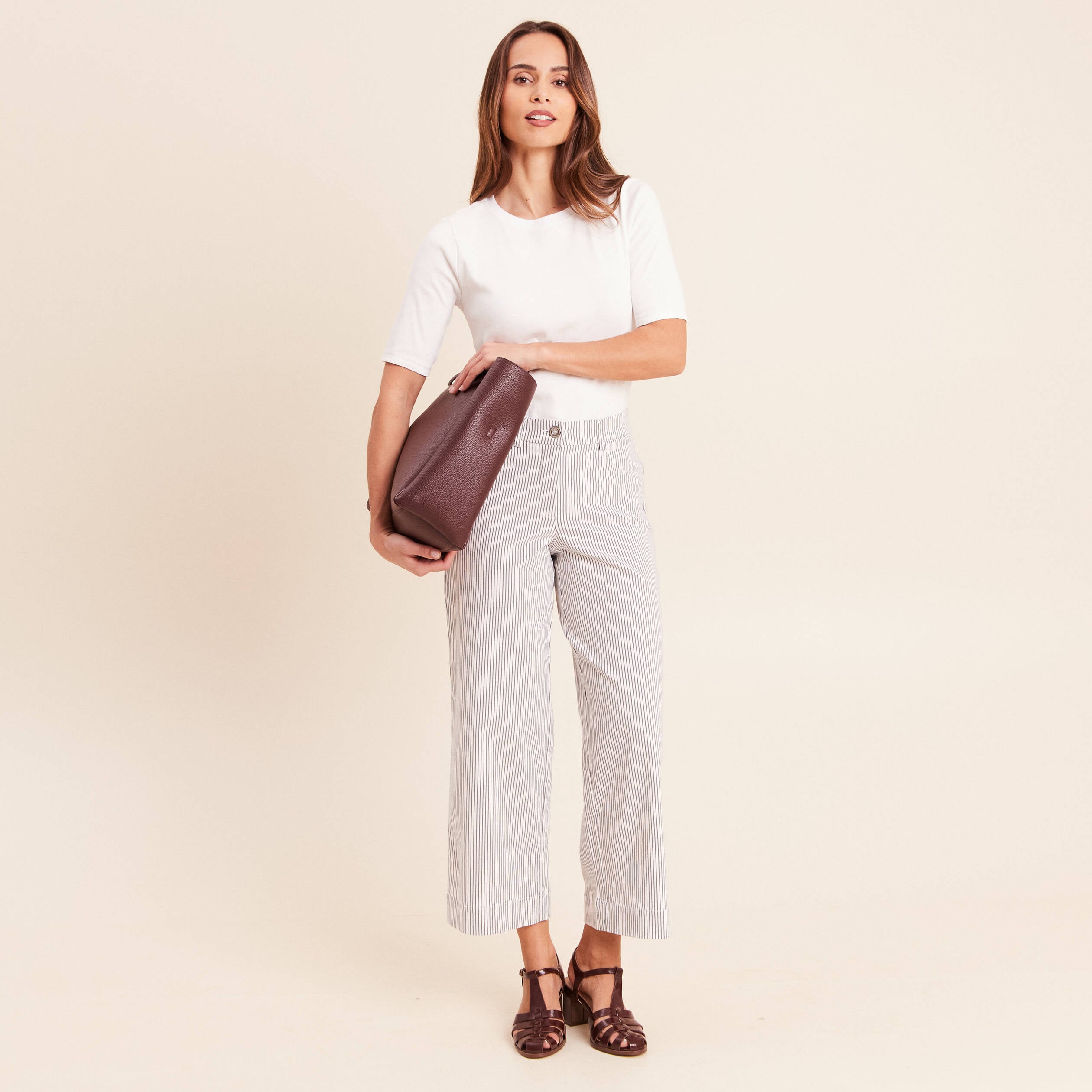 Pantalon large taille haute bleu femme