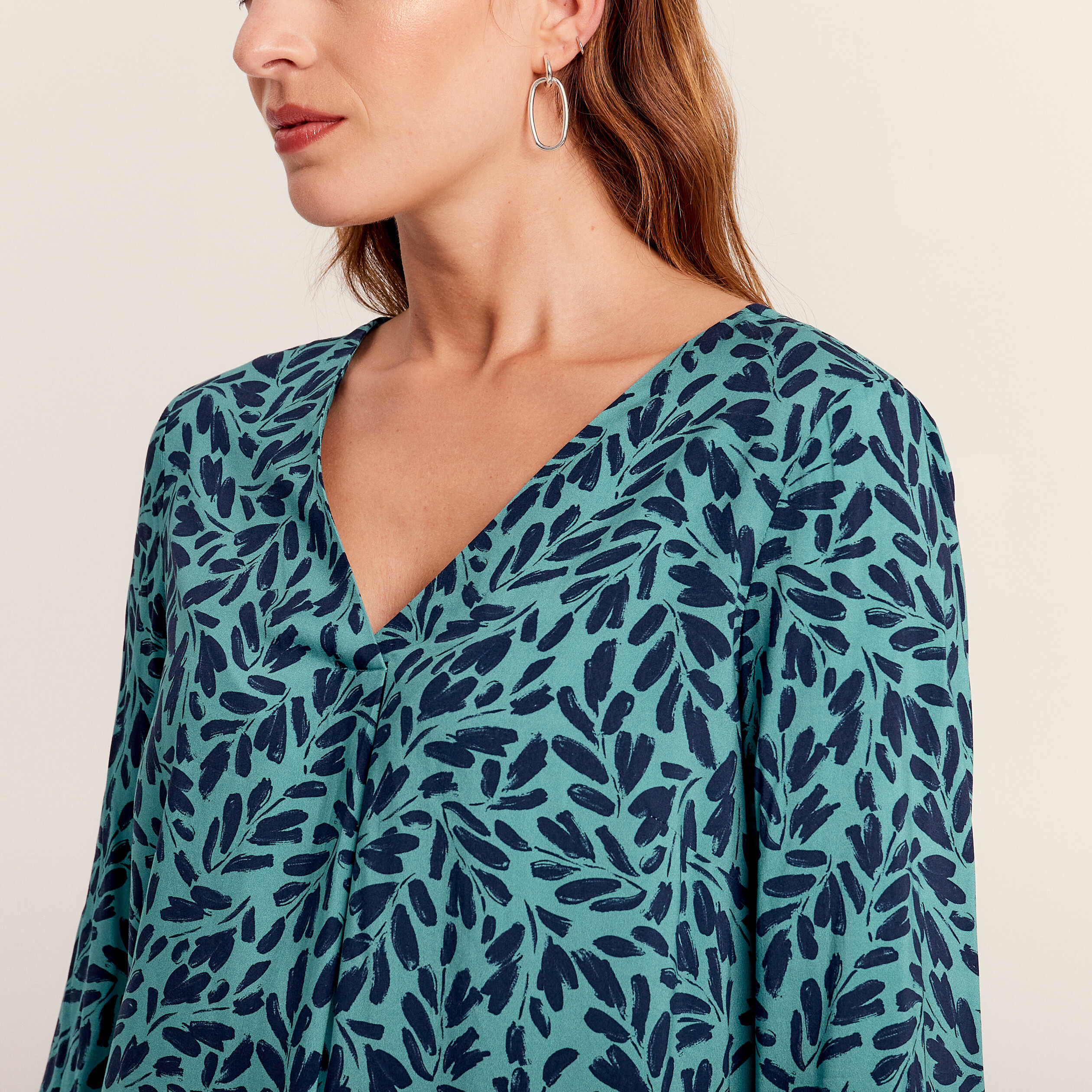 Blouse manches 3/4 bleu canard femme
