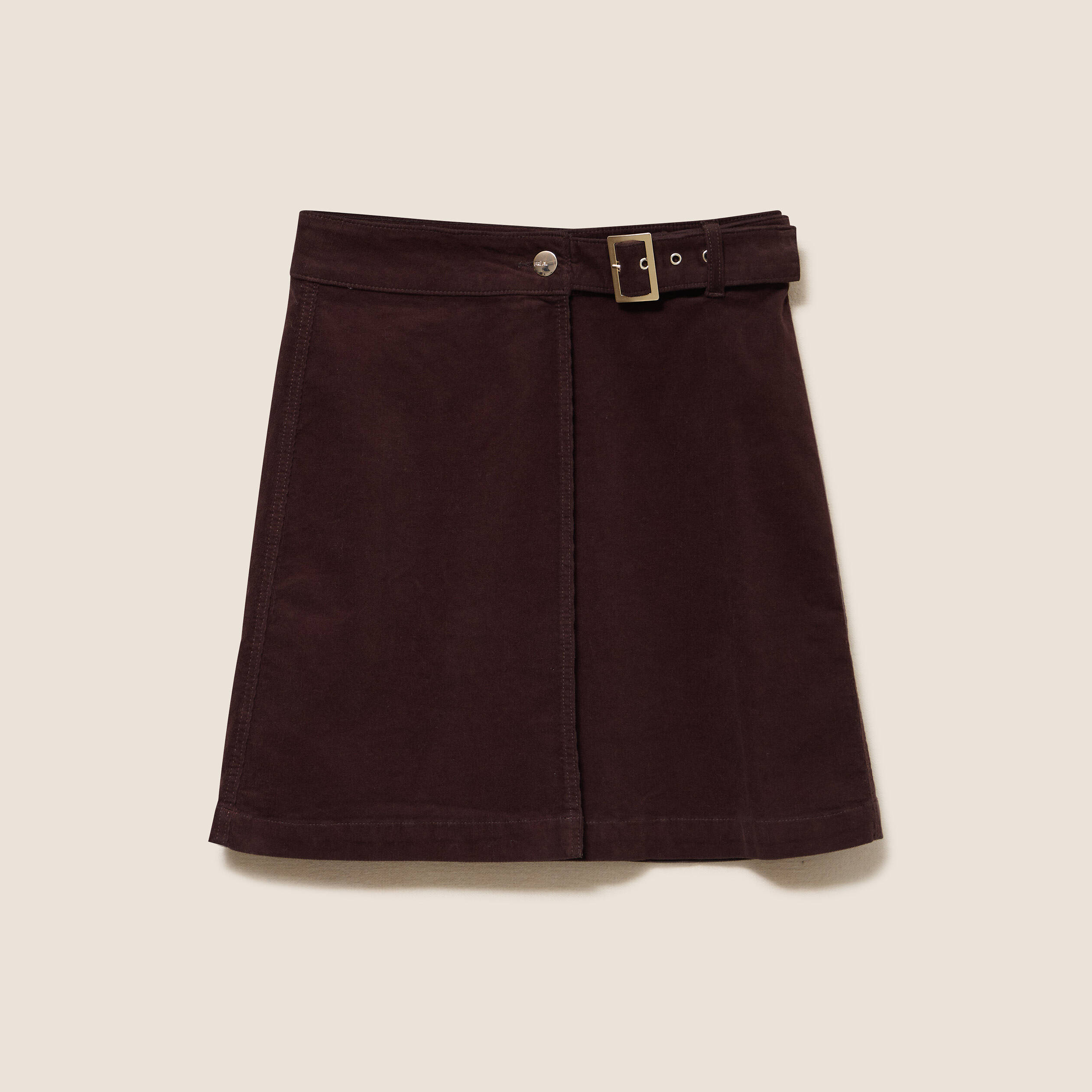 Jupe en velours marron fonc&eacute; femme