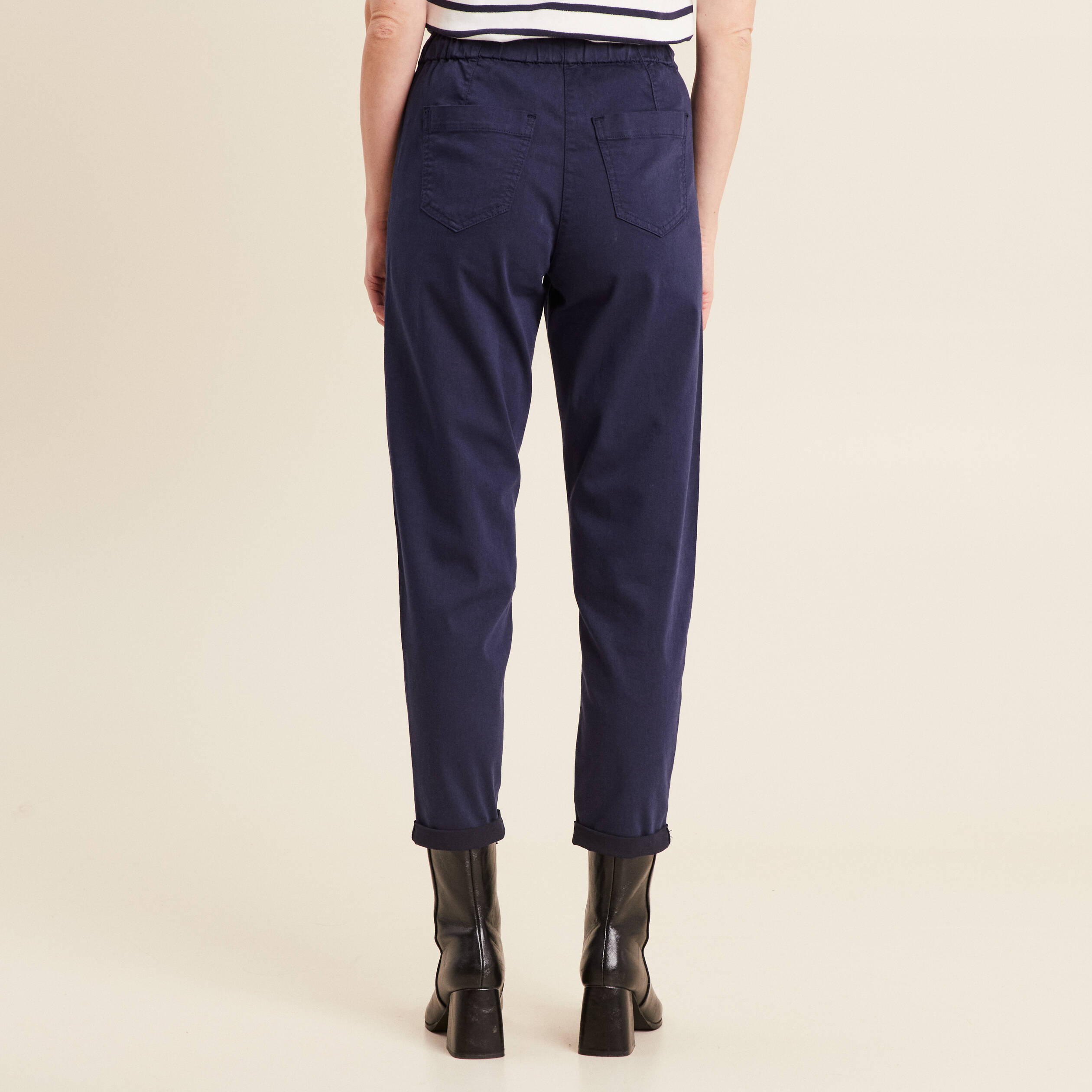 pantalon coupe droite a coulisse bleu marine femme Pantalon coupe droite à coulisse bleu marine femme