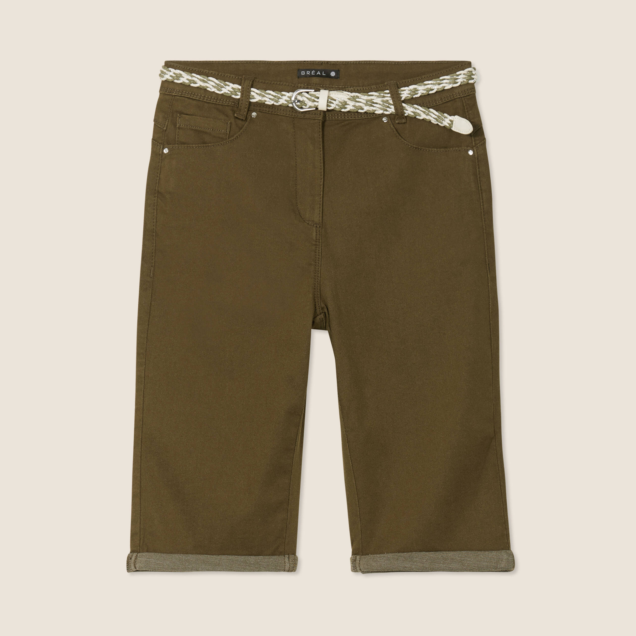 bermuda ajuste ceinture vert olive femme Bermuda ajusté ceinturé vert olive femme