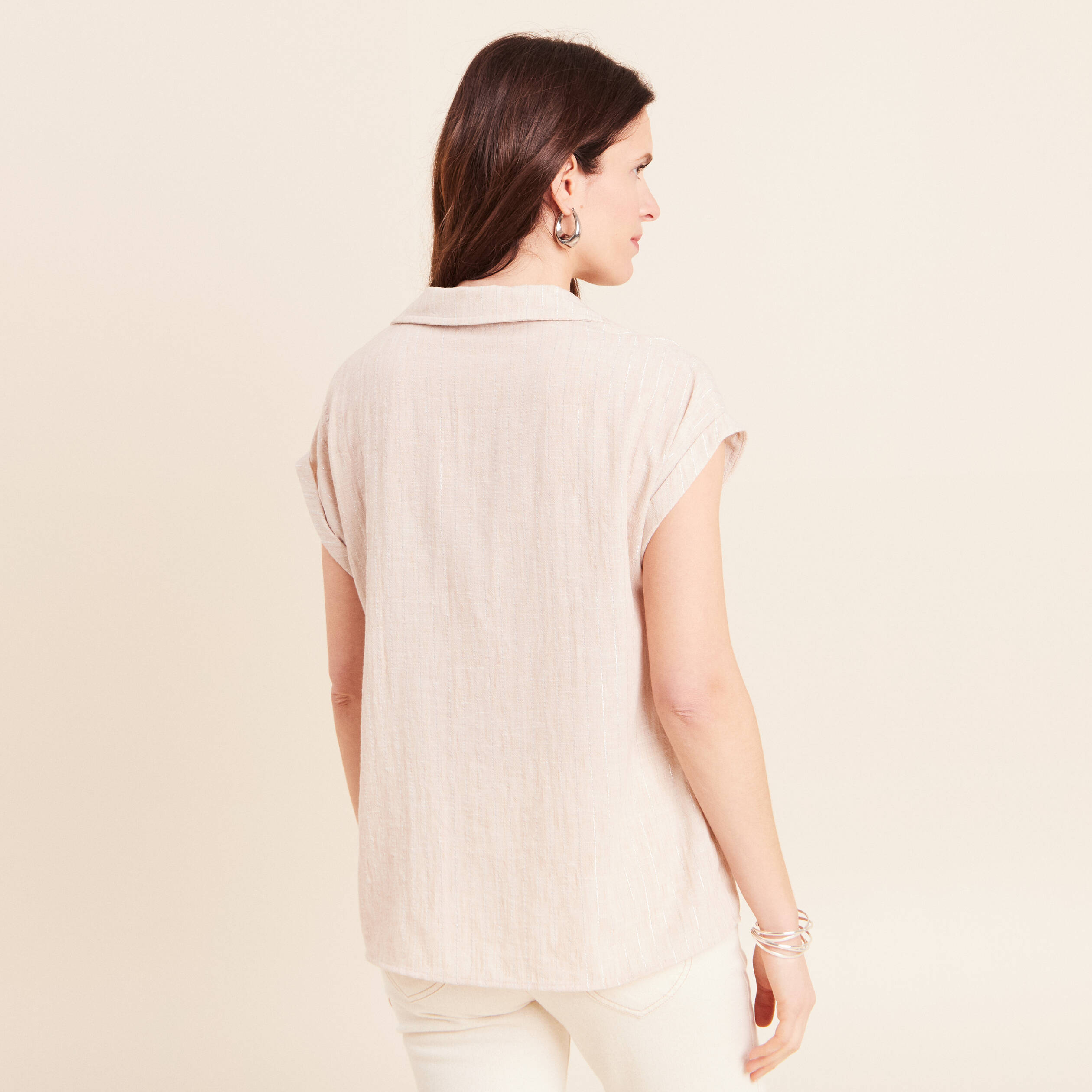 Blouse manches courtes fluide beige femme