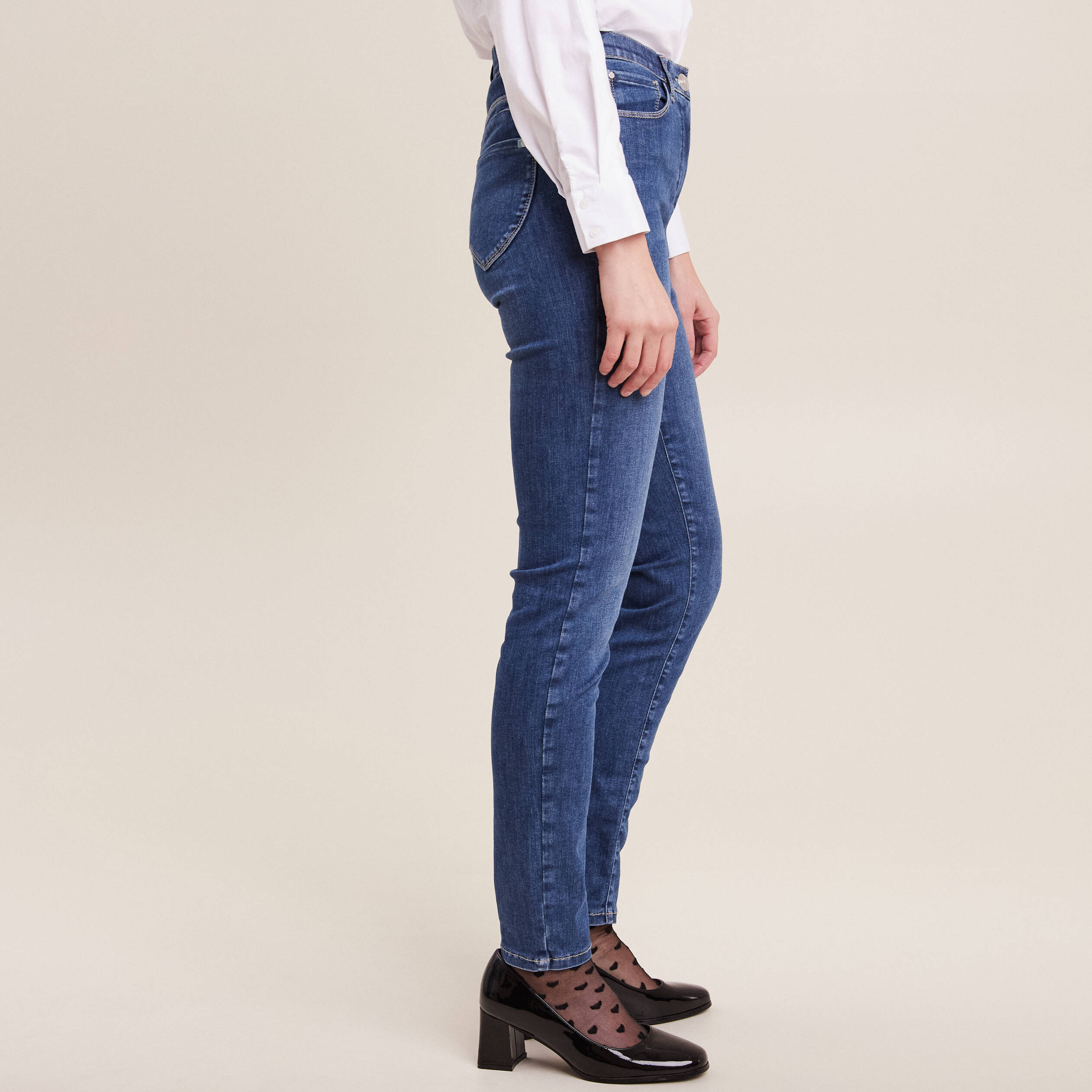 Jean magique ajusté taille standard denim double stone femme