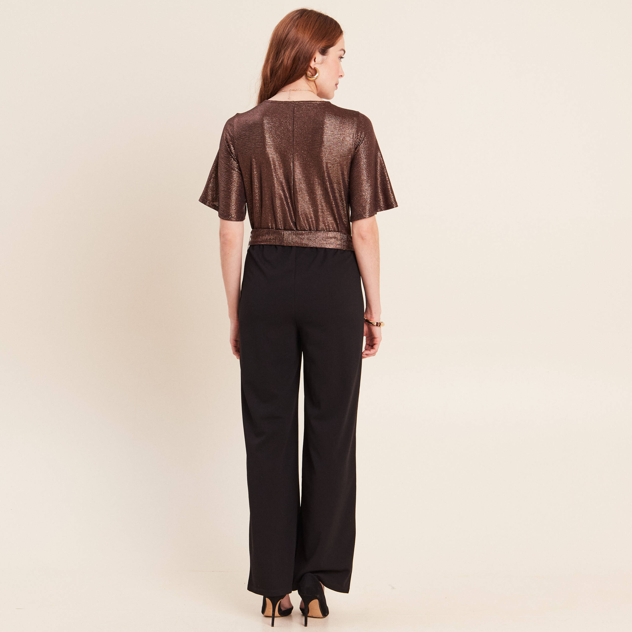 Combinaison pantalon droite marron cognac femme