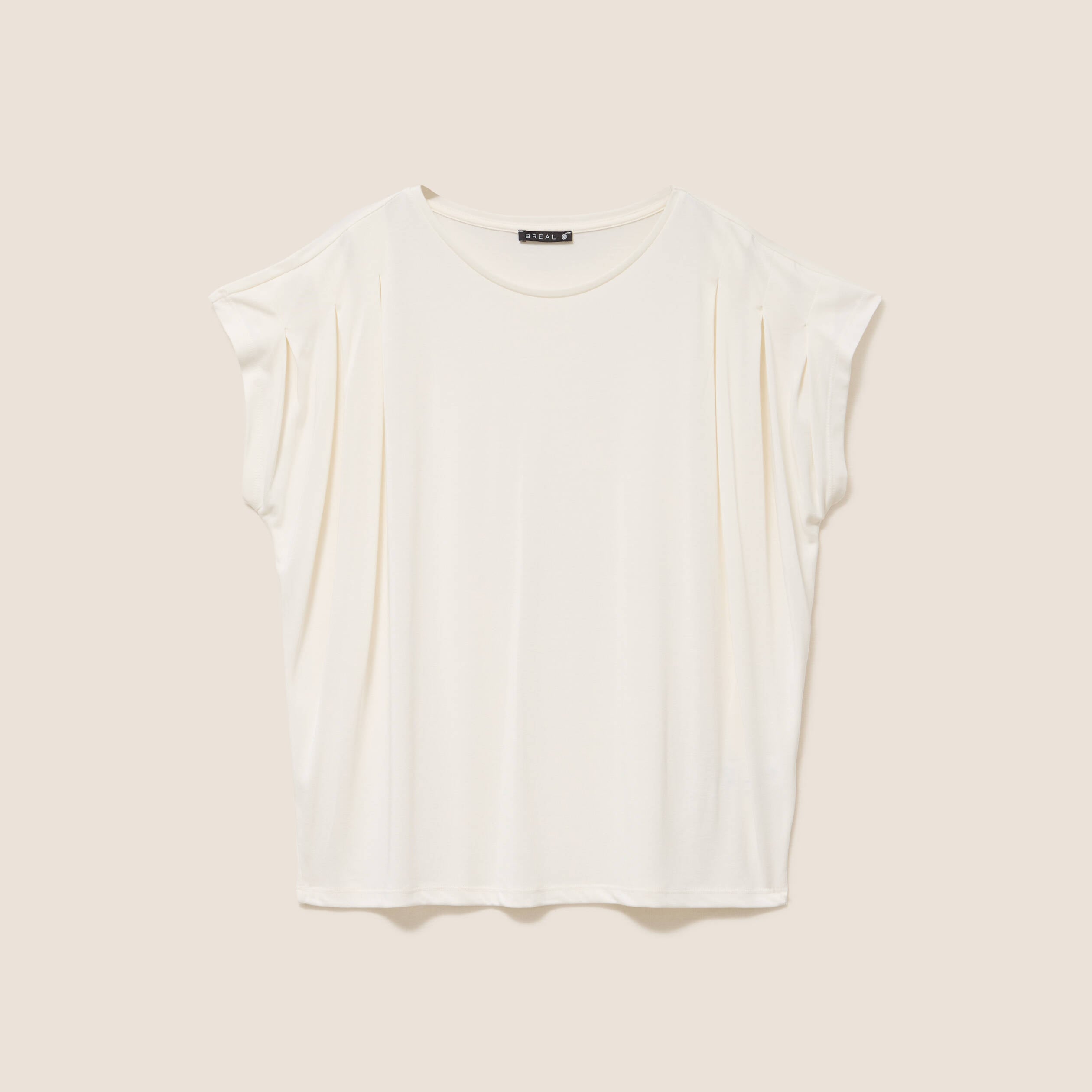 T-shirt droit col rond manches courtes ecru femme