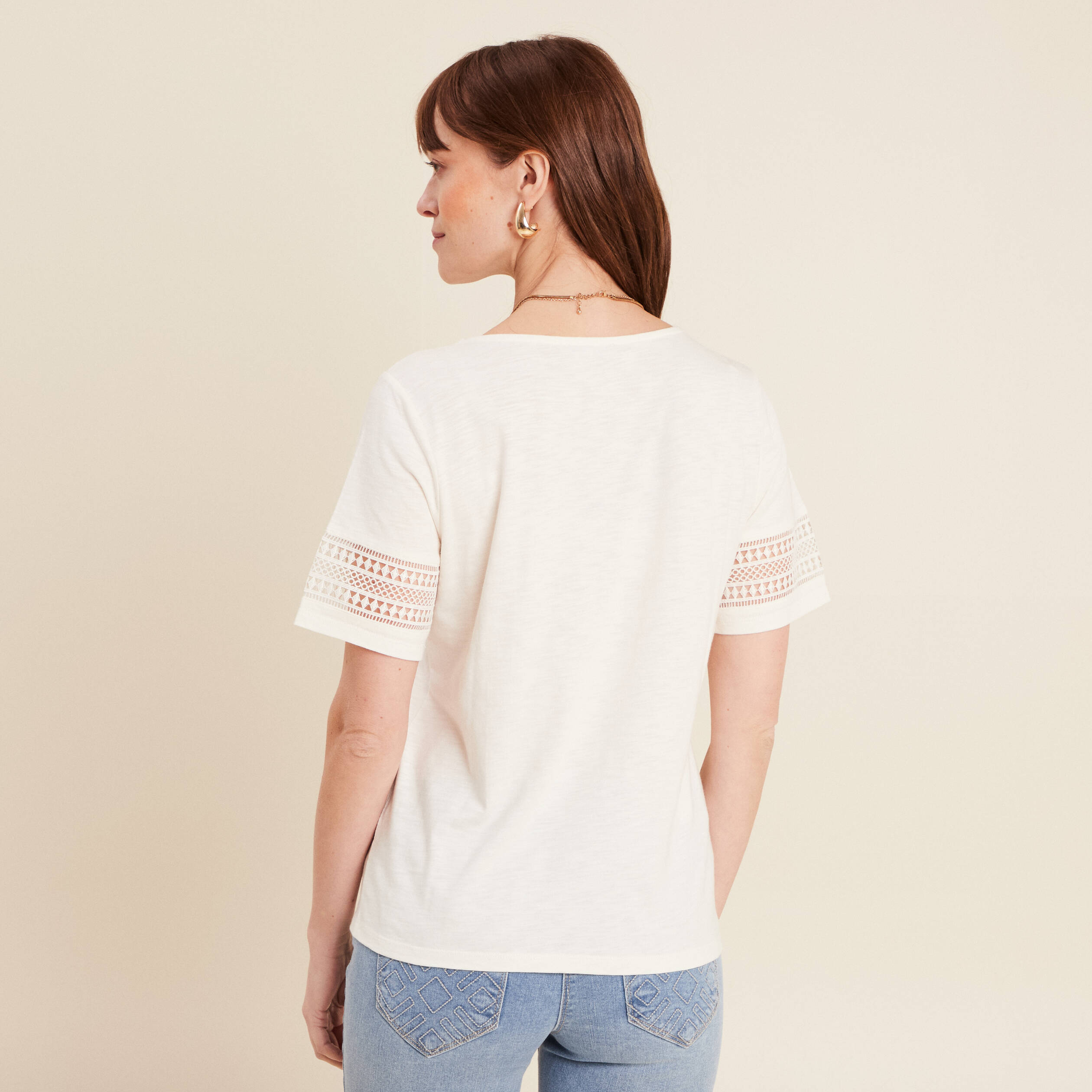 t shirt manches courtes ecru femme T-shirt manches courtes ecru femme